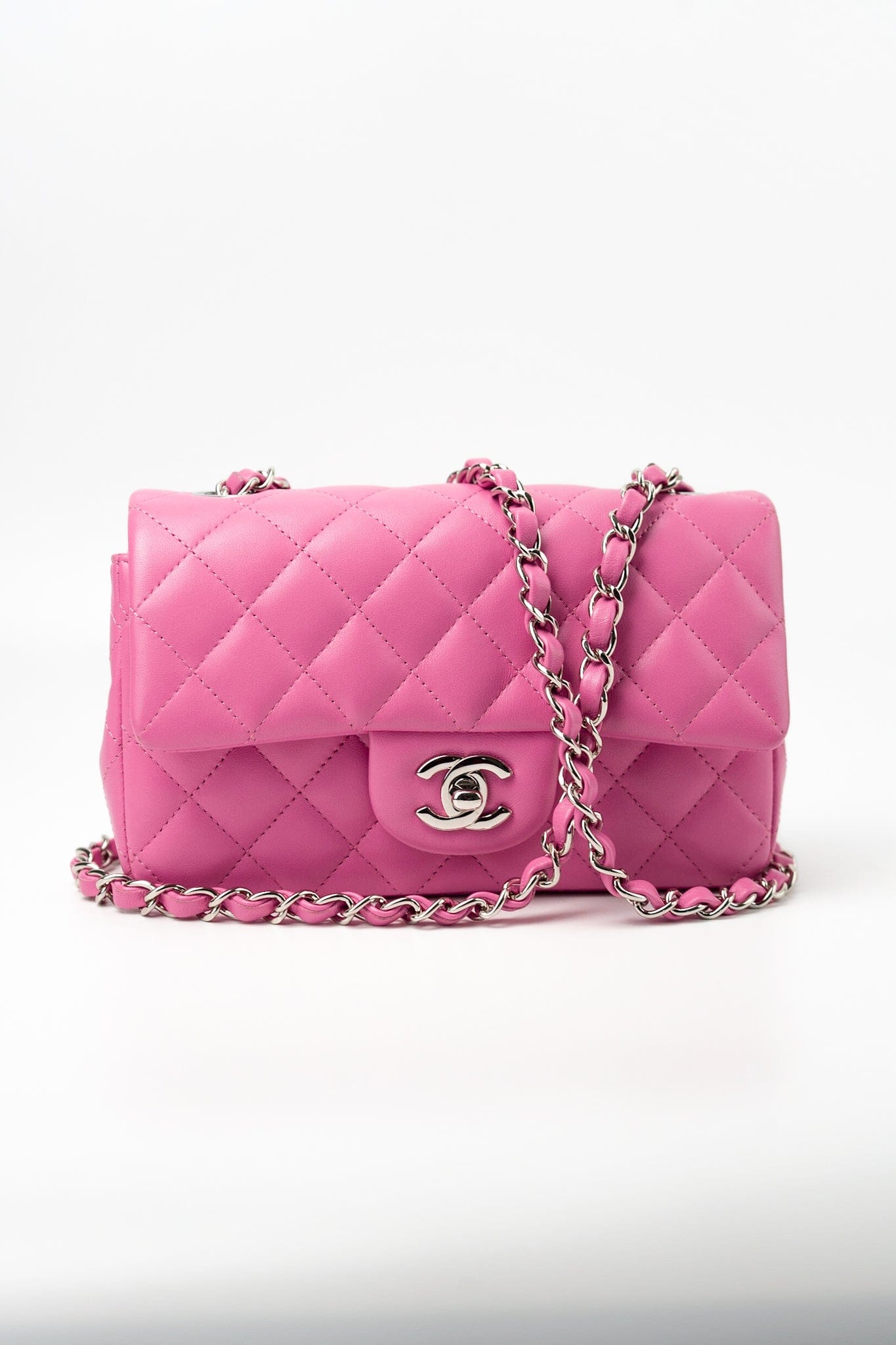 19C Pink Lambskin Quilted Mini Rectangular Flap SHW
