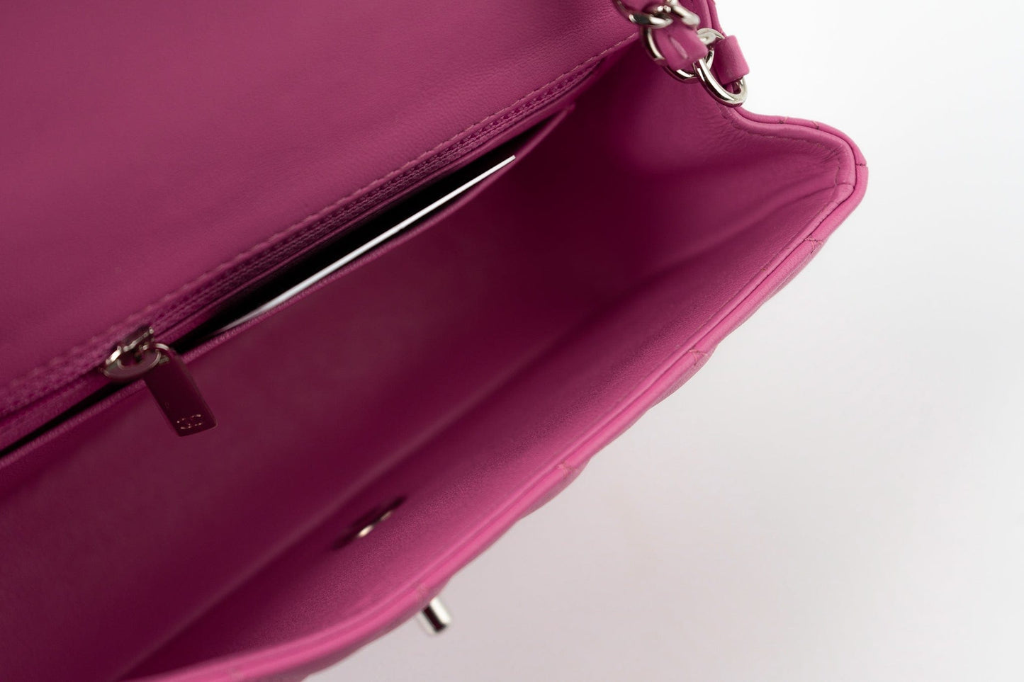 19C Pink Lambskin Quilted Mini Rectangular Flap SHW