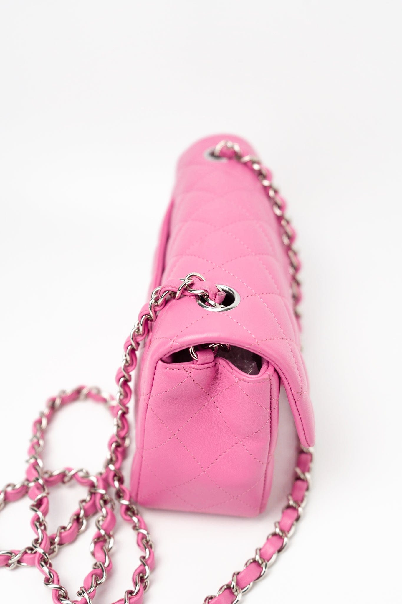 19C Pink Lambskin Quilted Mini Rectangular Flap SHW