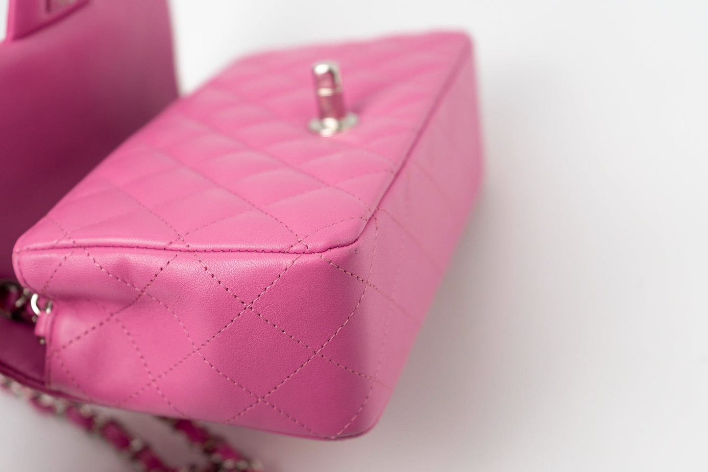 19C Pink Lambskin Quilted Mini Rectangular Flap SHW