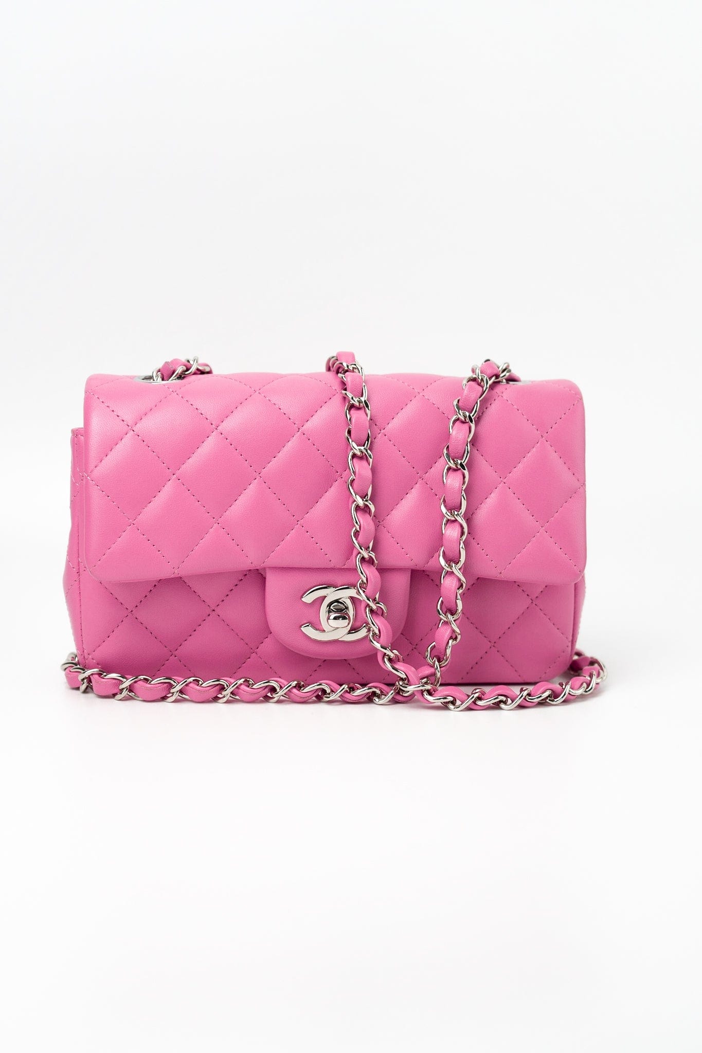 19C Pink Lambskin Quilted Mini Rectangular Flap SHW