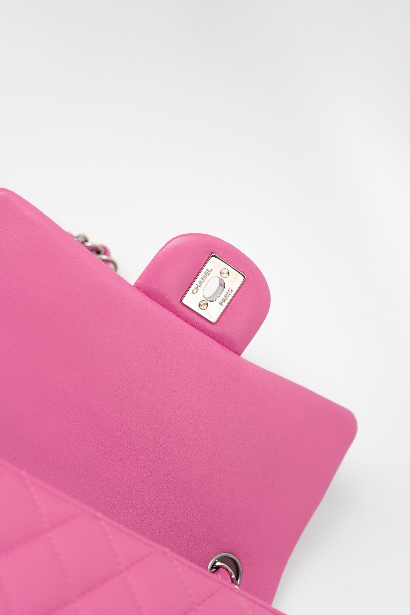 19C Pink Lambskin Quilted Mini Rectangular Flap SHW