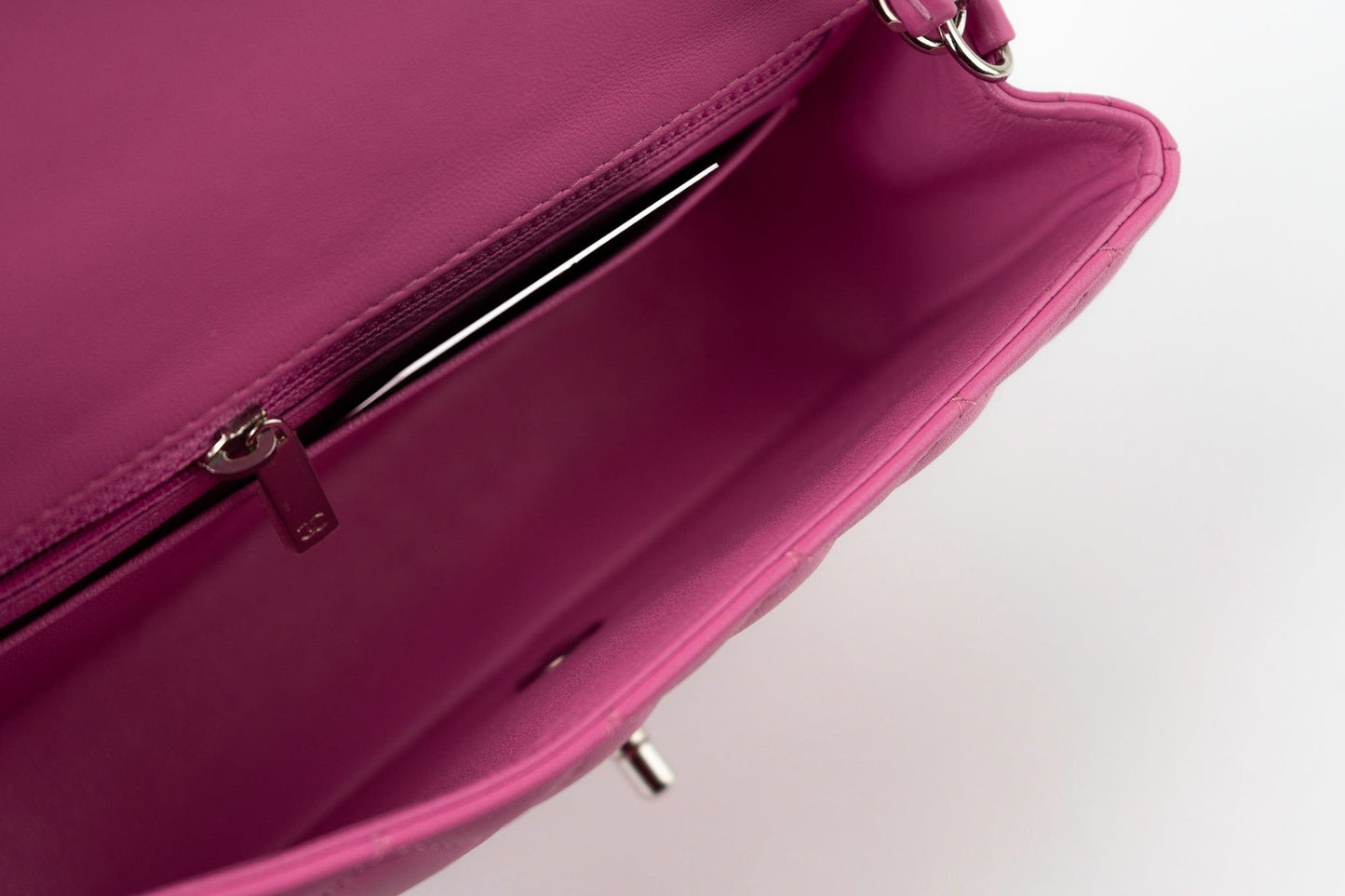 19C Pink Lambskin Quilted Mini Rectangular Flap SHW