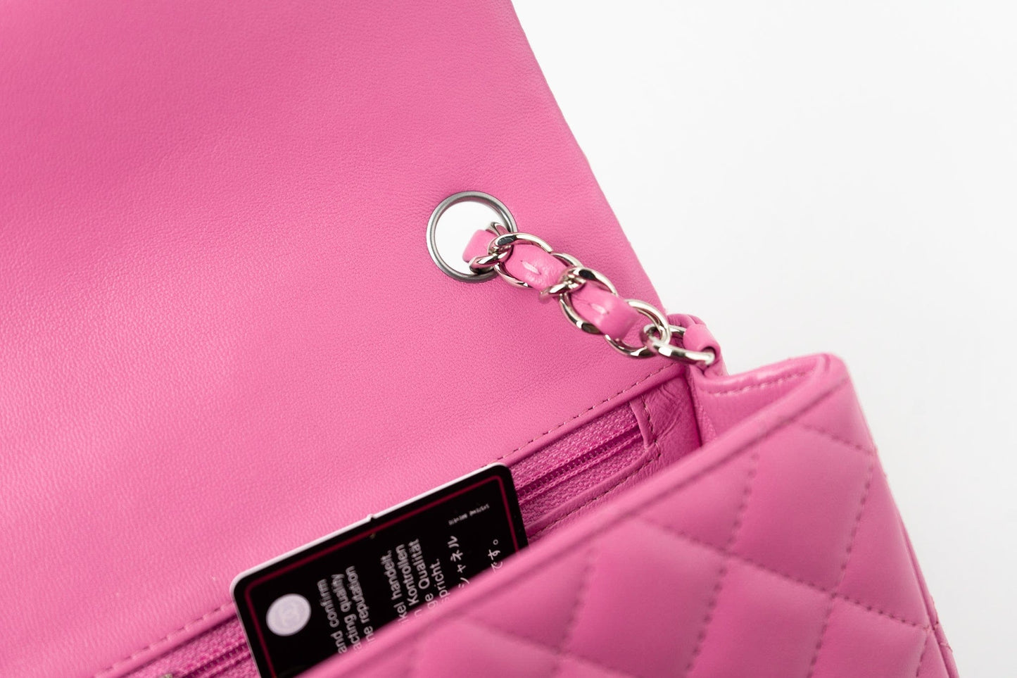 19C Pink Lambskin Quilted Mini Rectangular Flap SHW