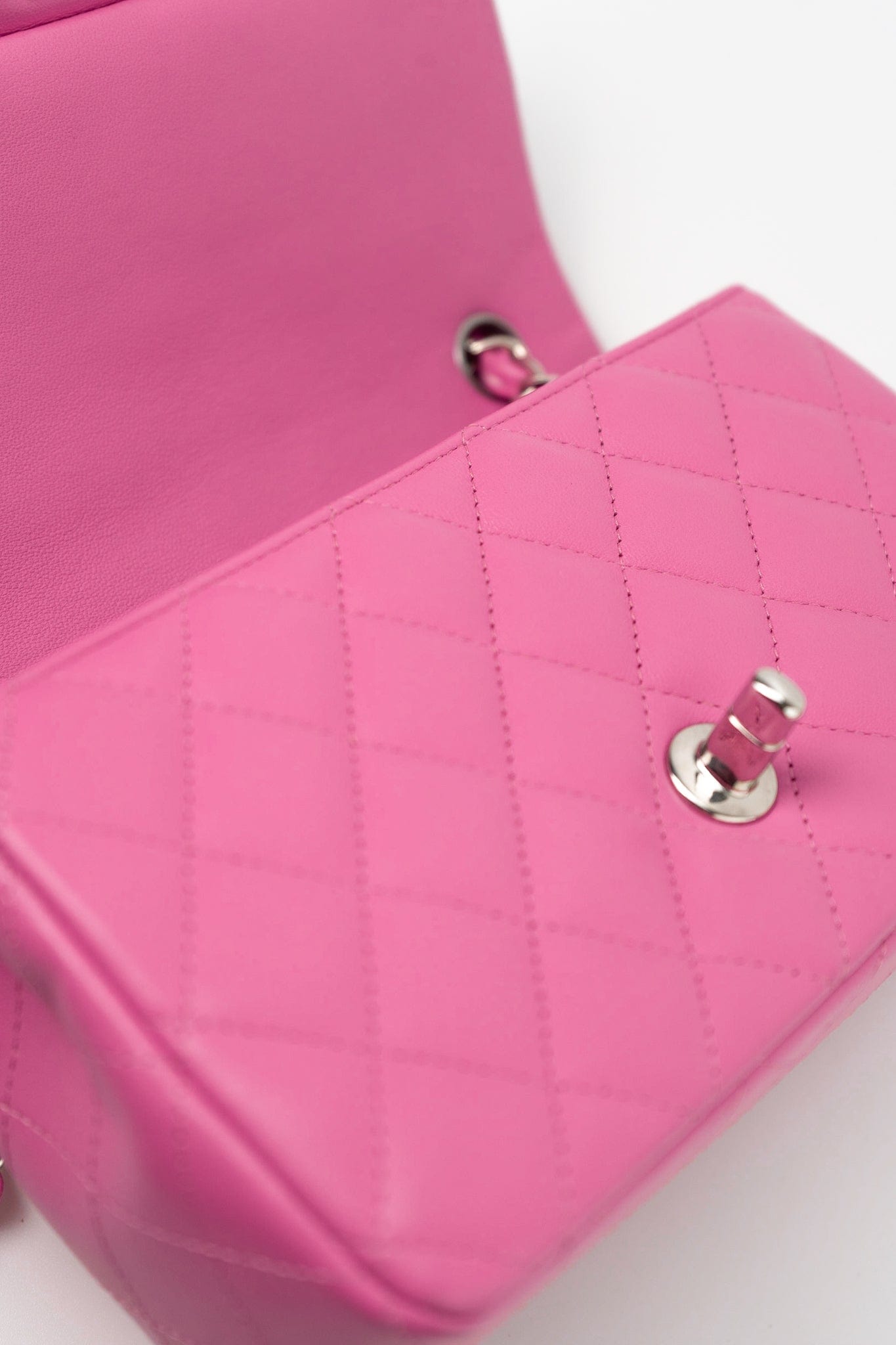 19C Pink Lambskin Quilted Mini Rectangular Flap SHW