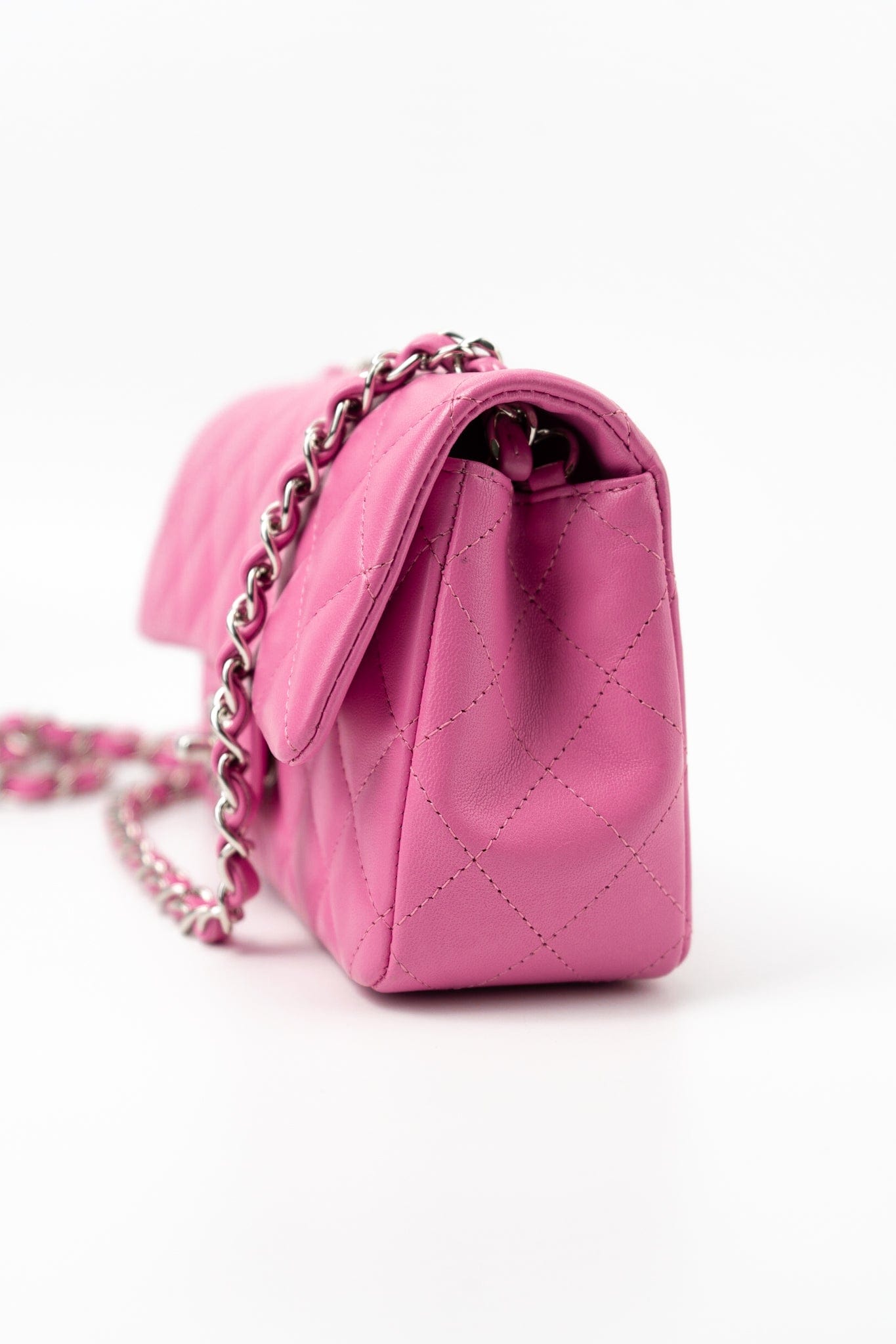 19C Pink Lambskin Quilted Mini Rectangular Flap SHW