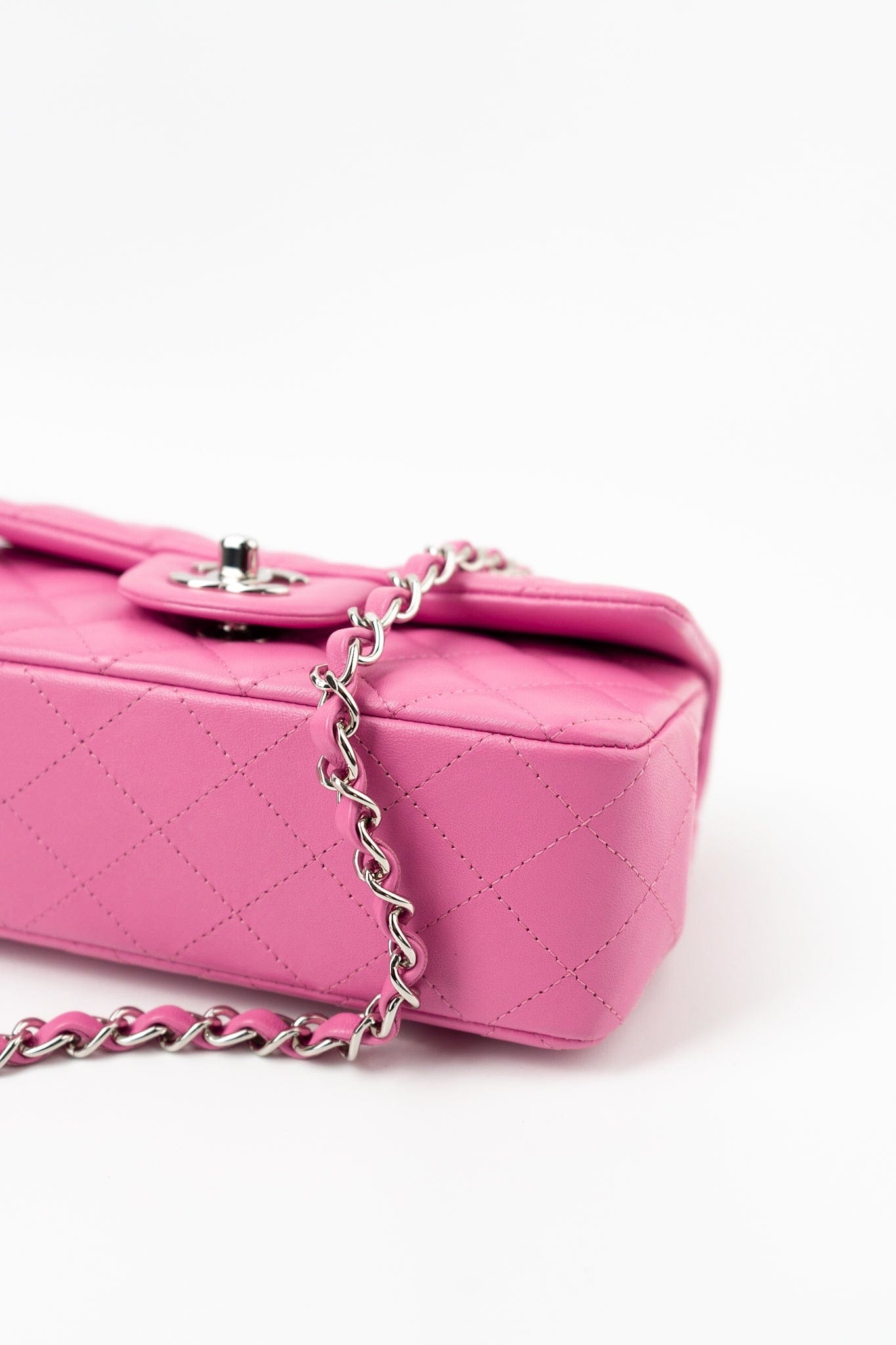 19C Pink Lambskin Quilted Mini Rectangular Flap SHW