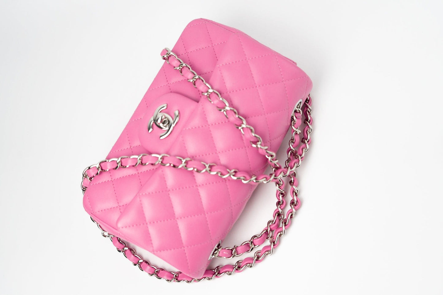 19C Pink Lambskin Quilted Mini Rectangular Flap SHW