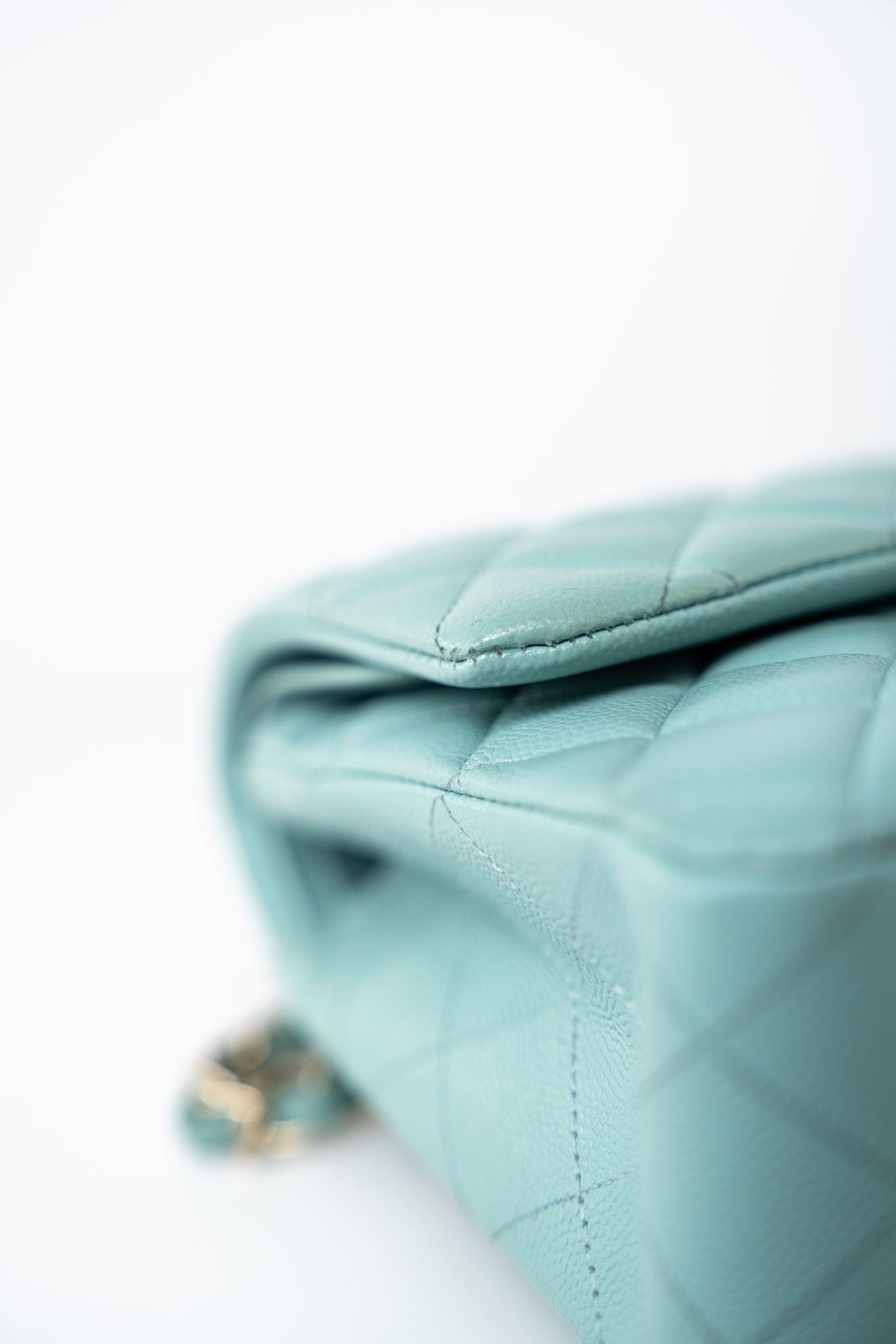 19c Tiffany Blue Caviar Quilted Classic Flap Light Gold Hardware