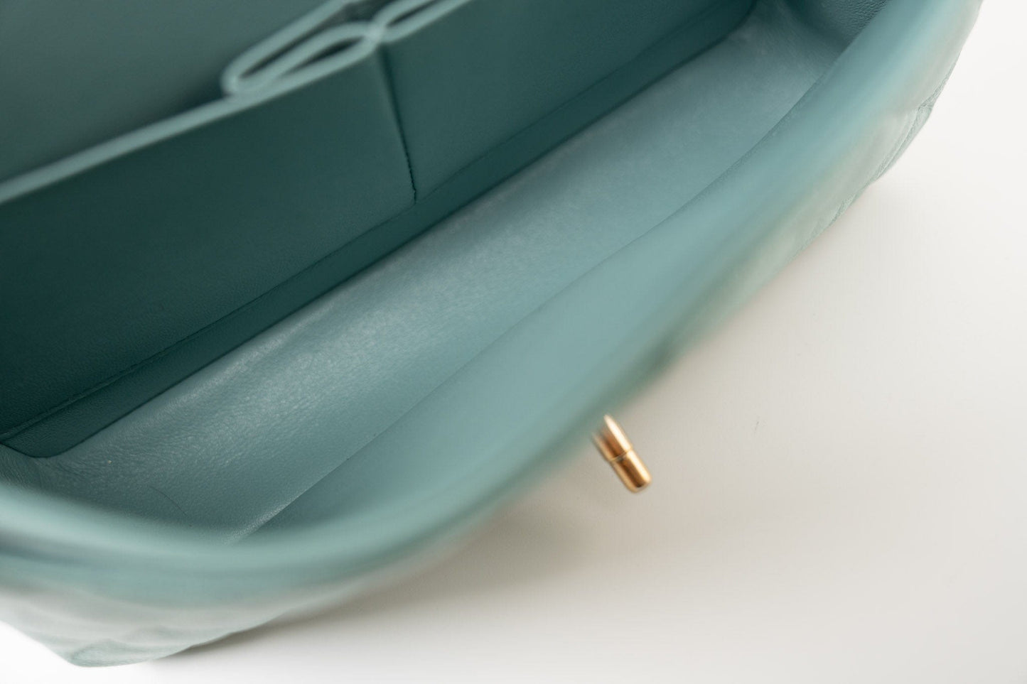 19c Tiffany Blue Caviar Quilted Classic Flap Light Gold Hardware