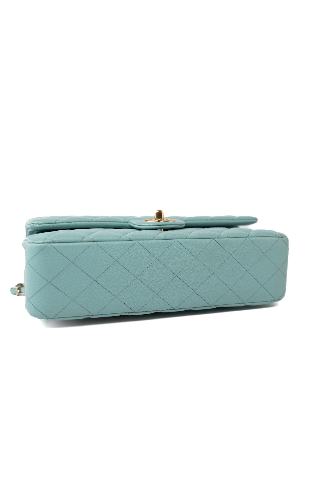 19c Tiffany Blue Caviar Quilted Classic Flap Light Gold Hardware
