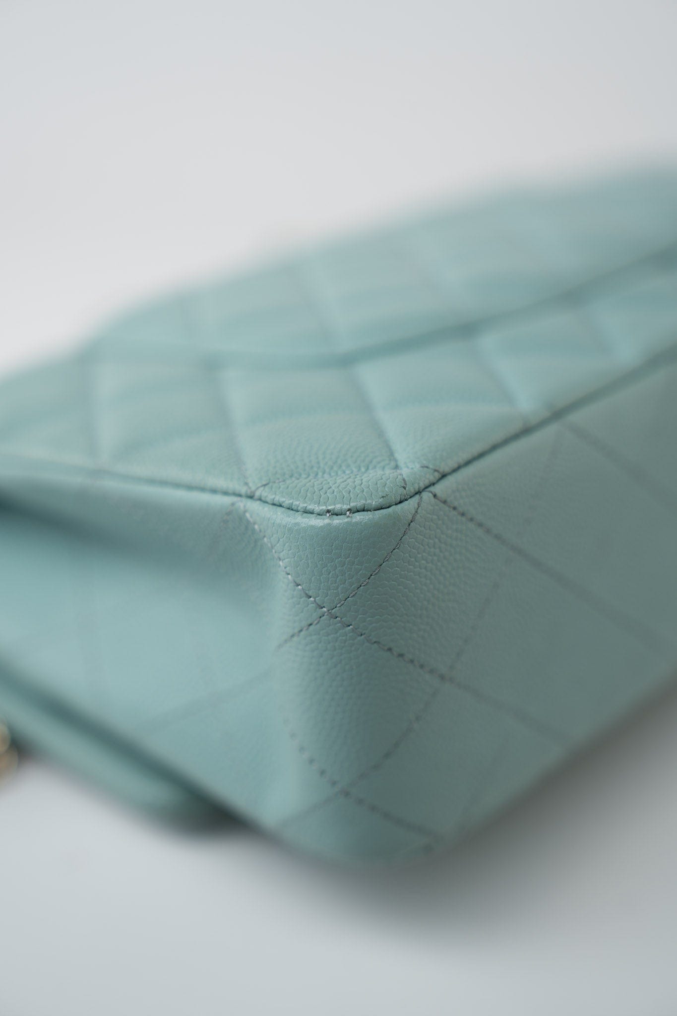 19c Tiffany Blue Caviar Quilted Classic Flap Light Gold Hardware