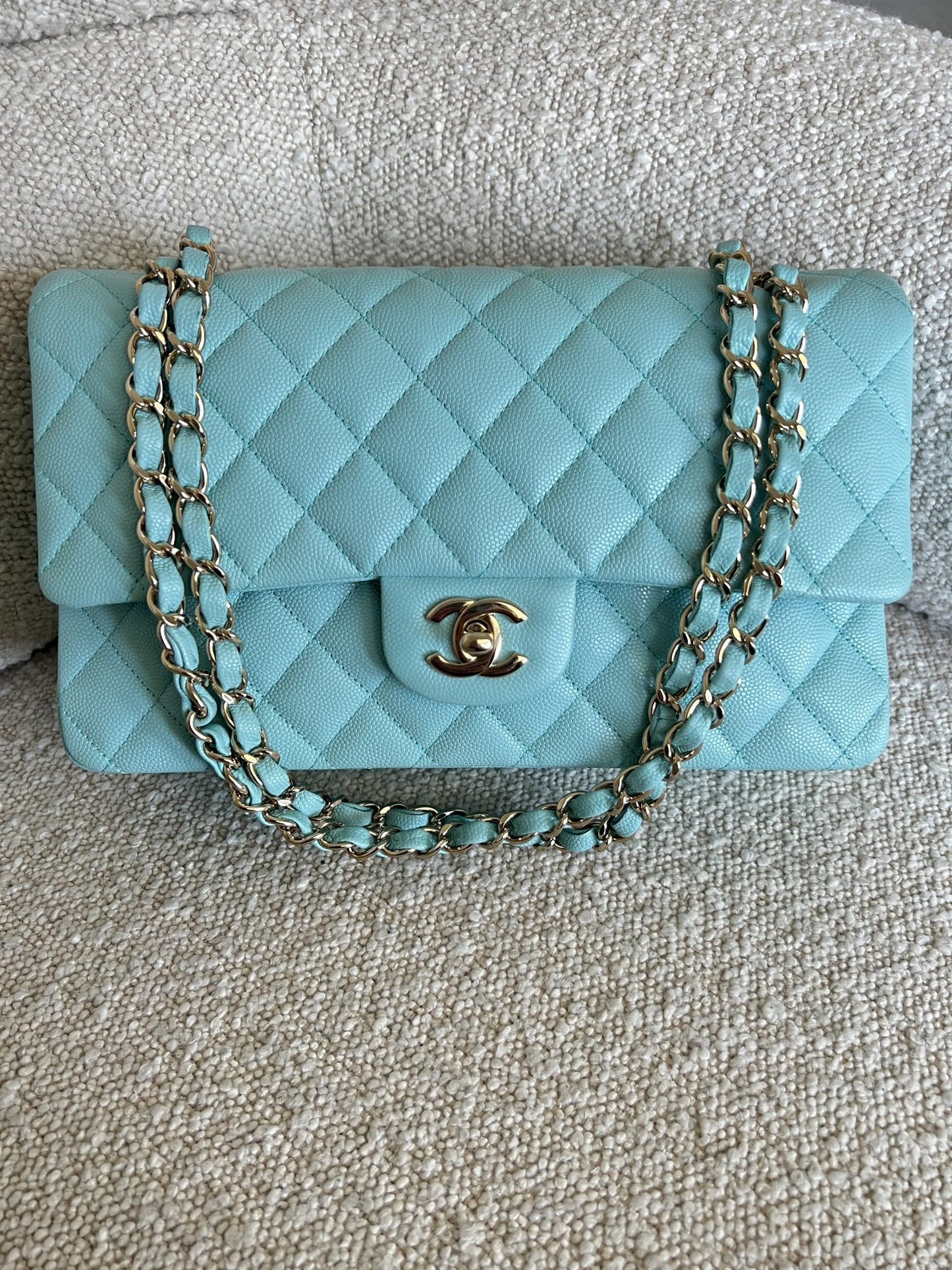 19C Tiffany Blue  Caviar Quilted Classic Flap Medium LGHW