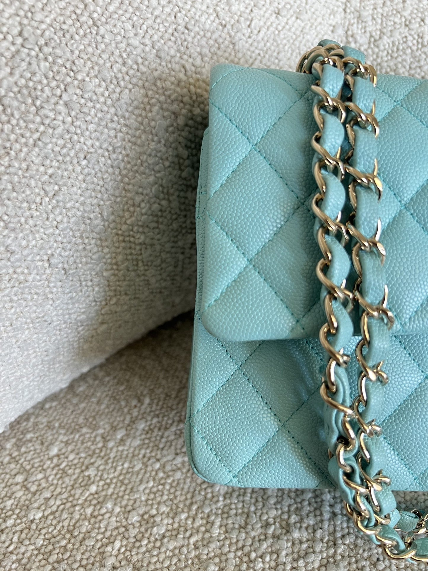 19C Tiffany Blue  Caviar Quilted Classic Flap Medium LGHW