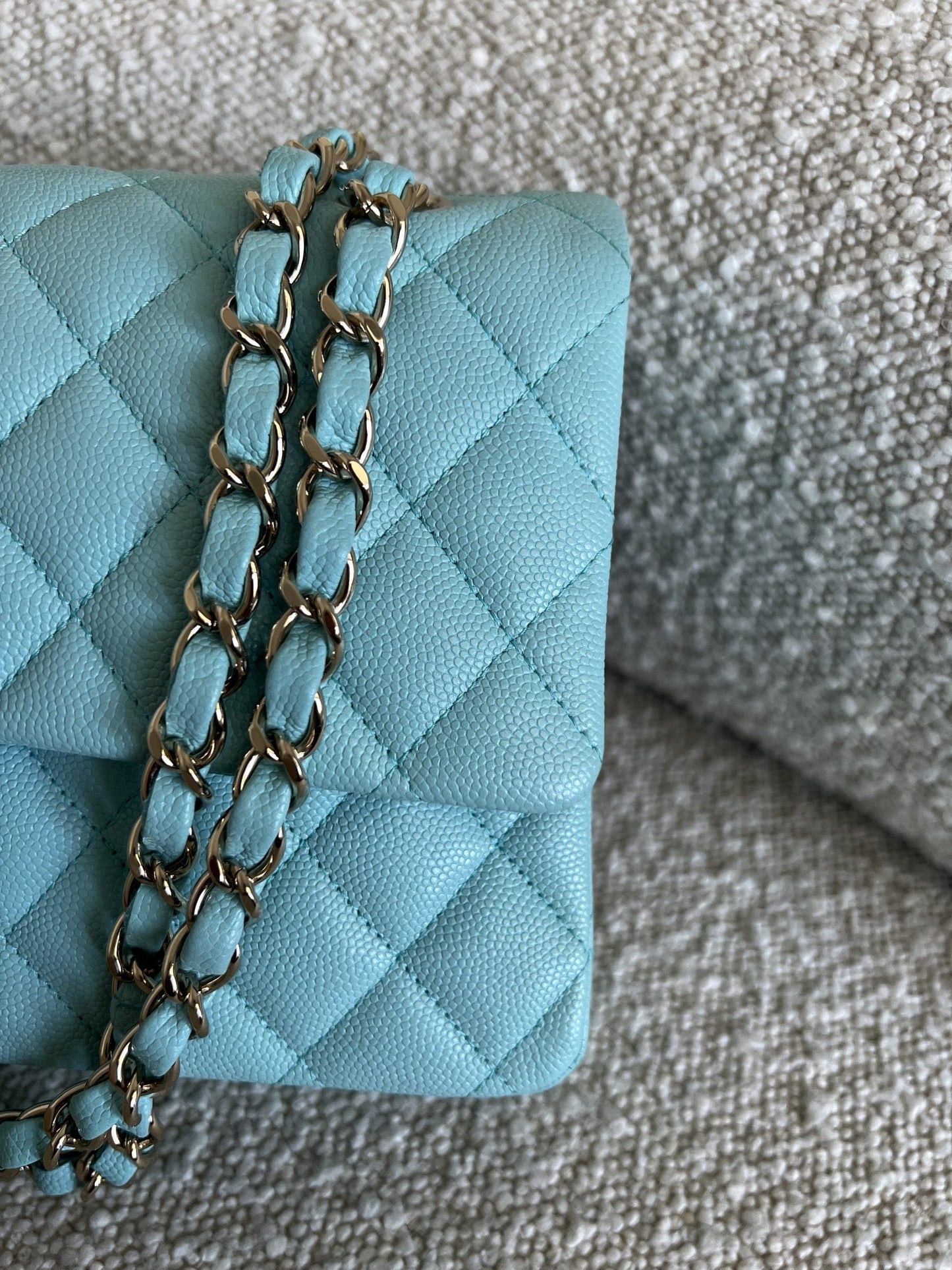 19C Tiffany Blue  Caviar Quilted Classic Flap Medium LGHW