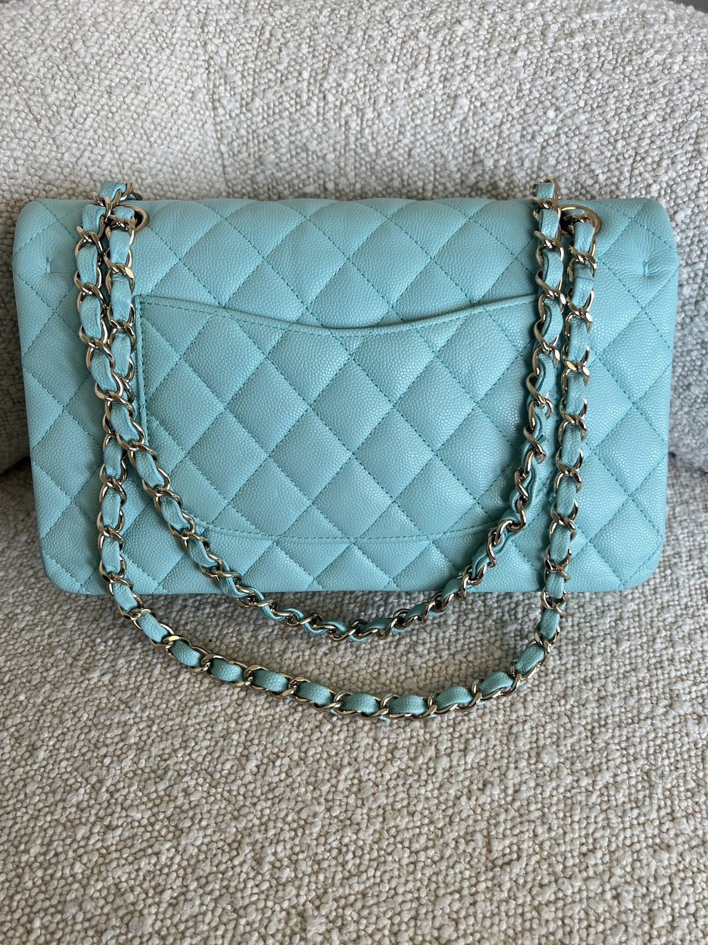 19C Tiffany Blue  Caviar Quilted Classic Flap Medium LGHW