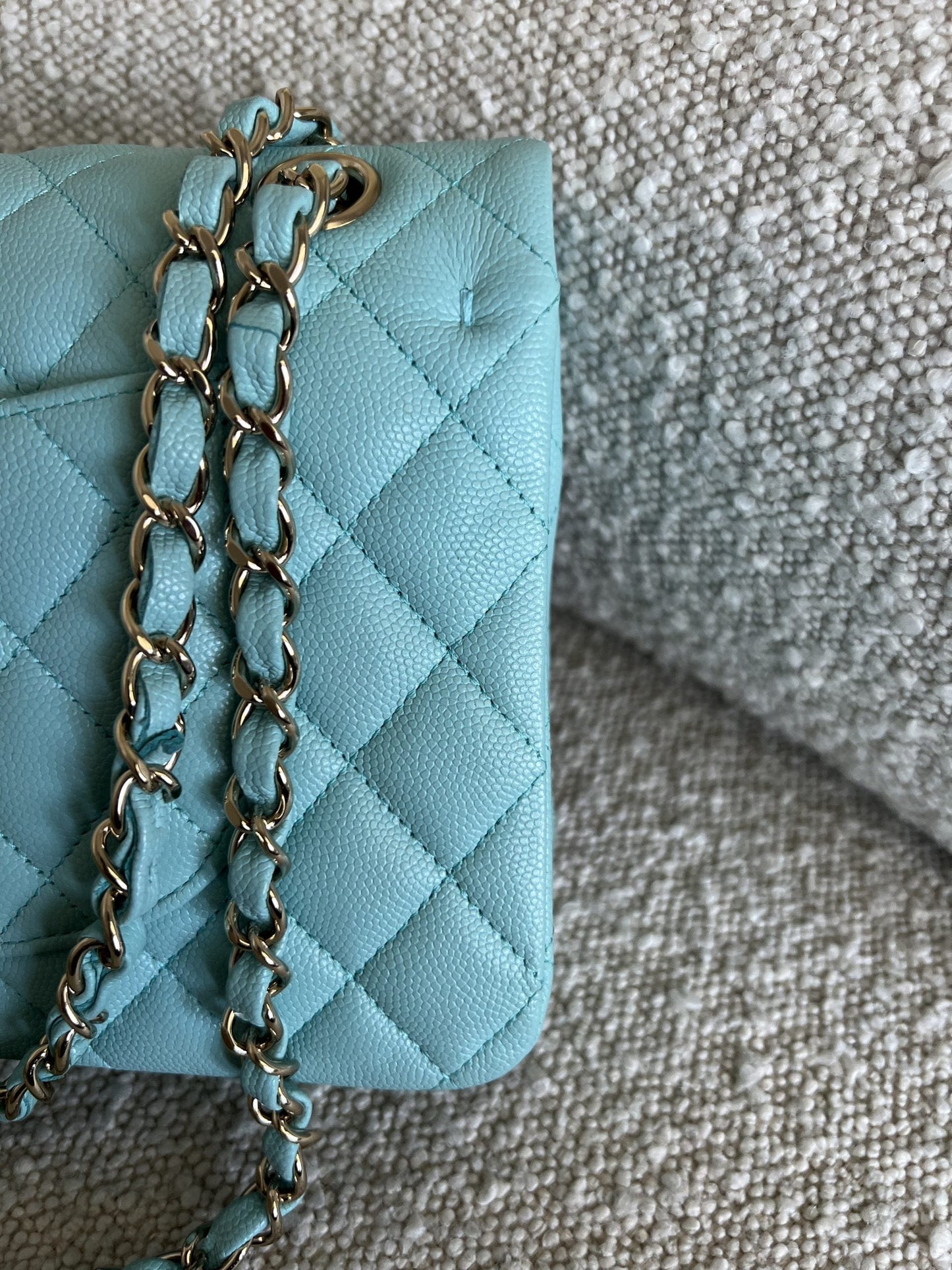 19C Tiffany Blue  Caviar Quilted Classic Flap Medium LGHW