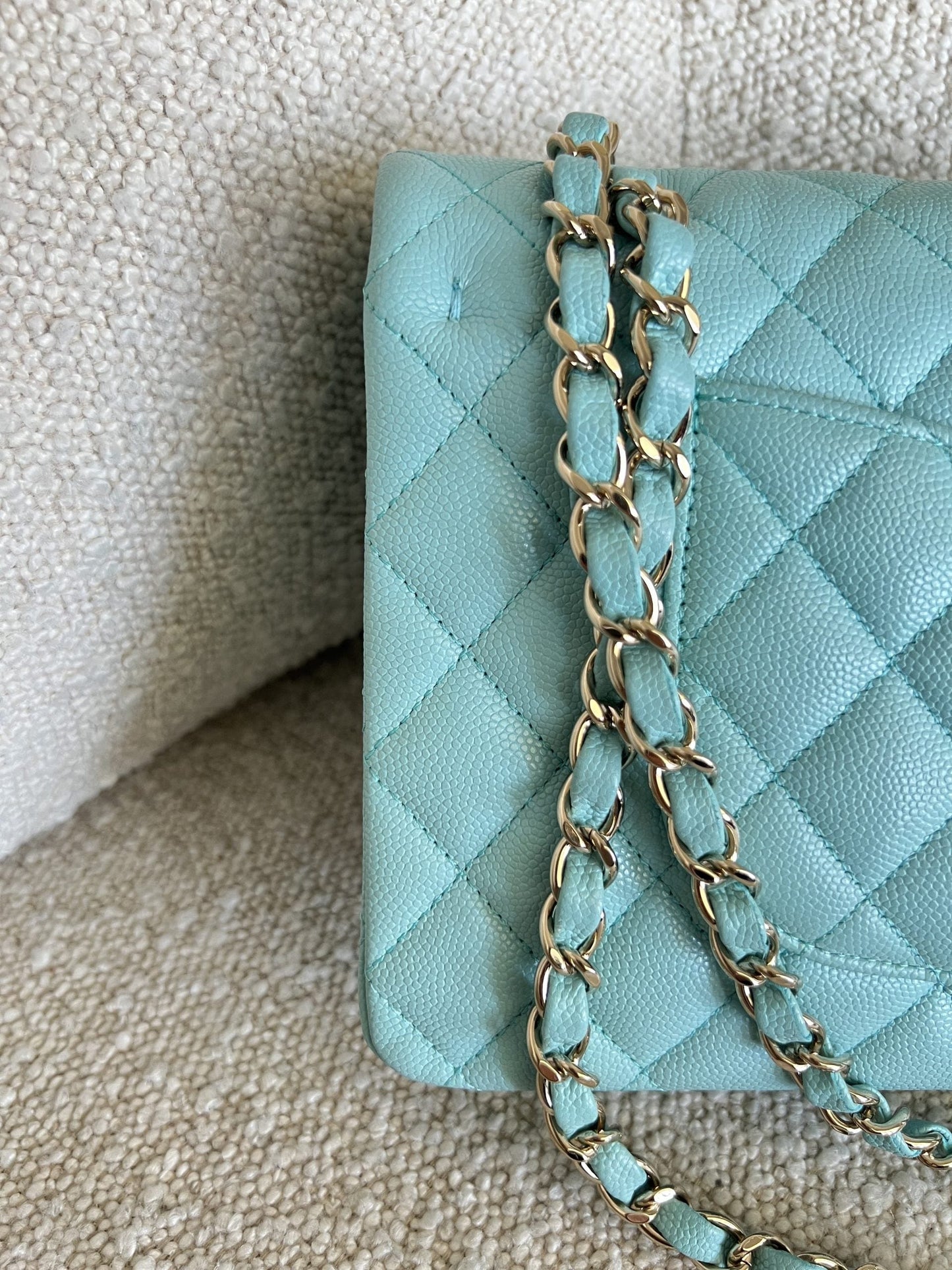19C Tiffany Blue  Caviar Quilted Classic Flap Medium LGHW