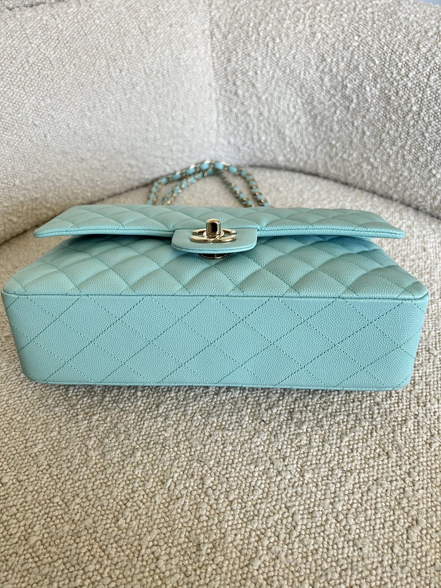 19C Tiffany Blue  Caviar Quilted Classic Flap Medium LGHW