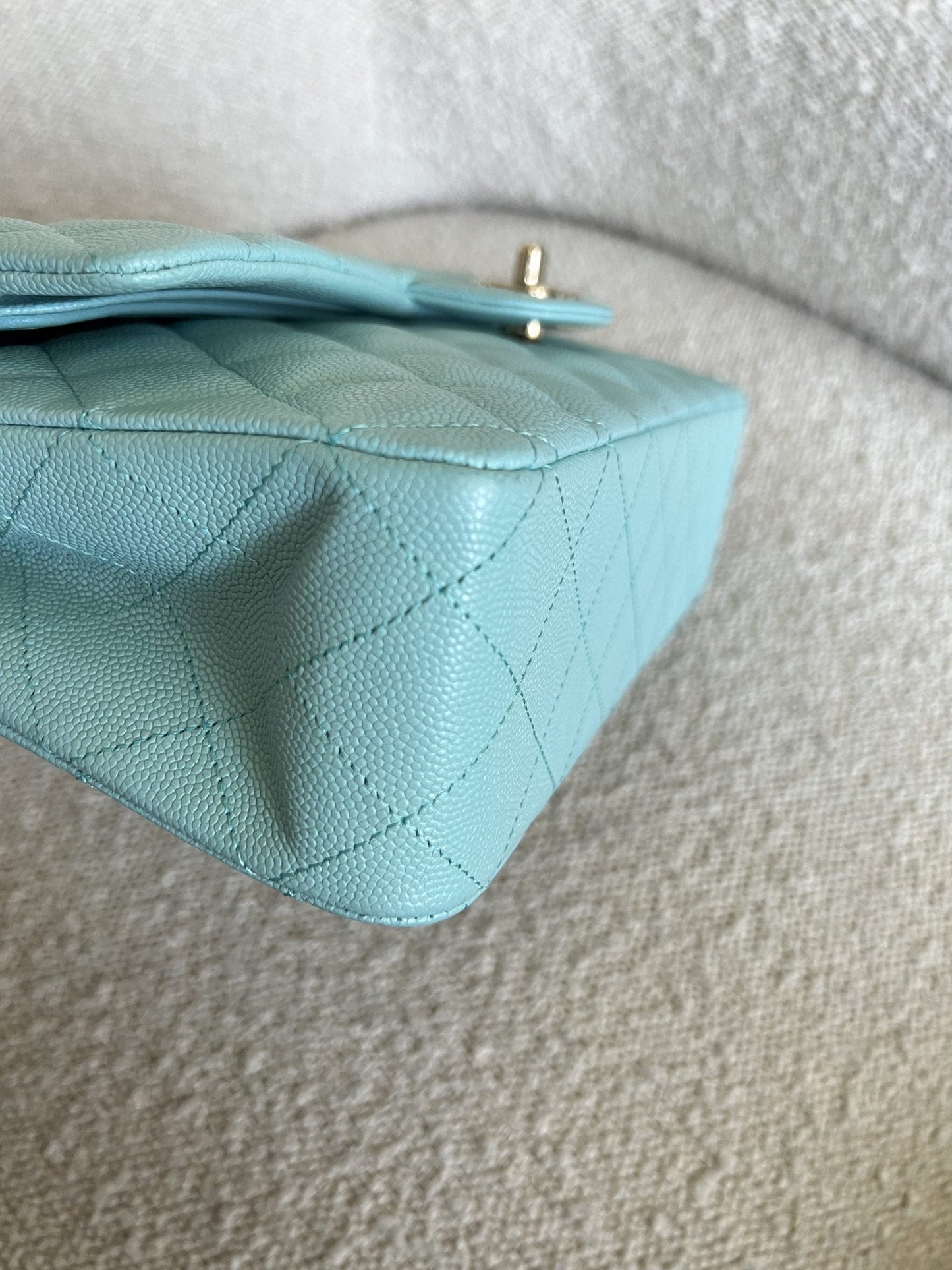 19C Tiffany Blue  Caviar Quilted Classic Flap Medium LGHW