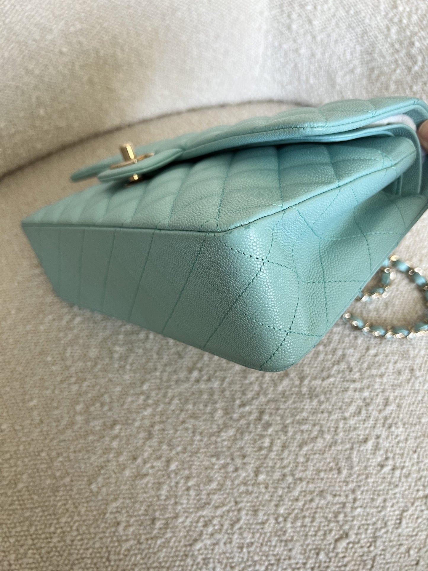 19C Tiffany Blue  Caviar Quilted Classic Flap Medium LGHW