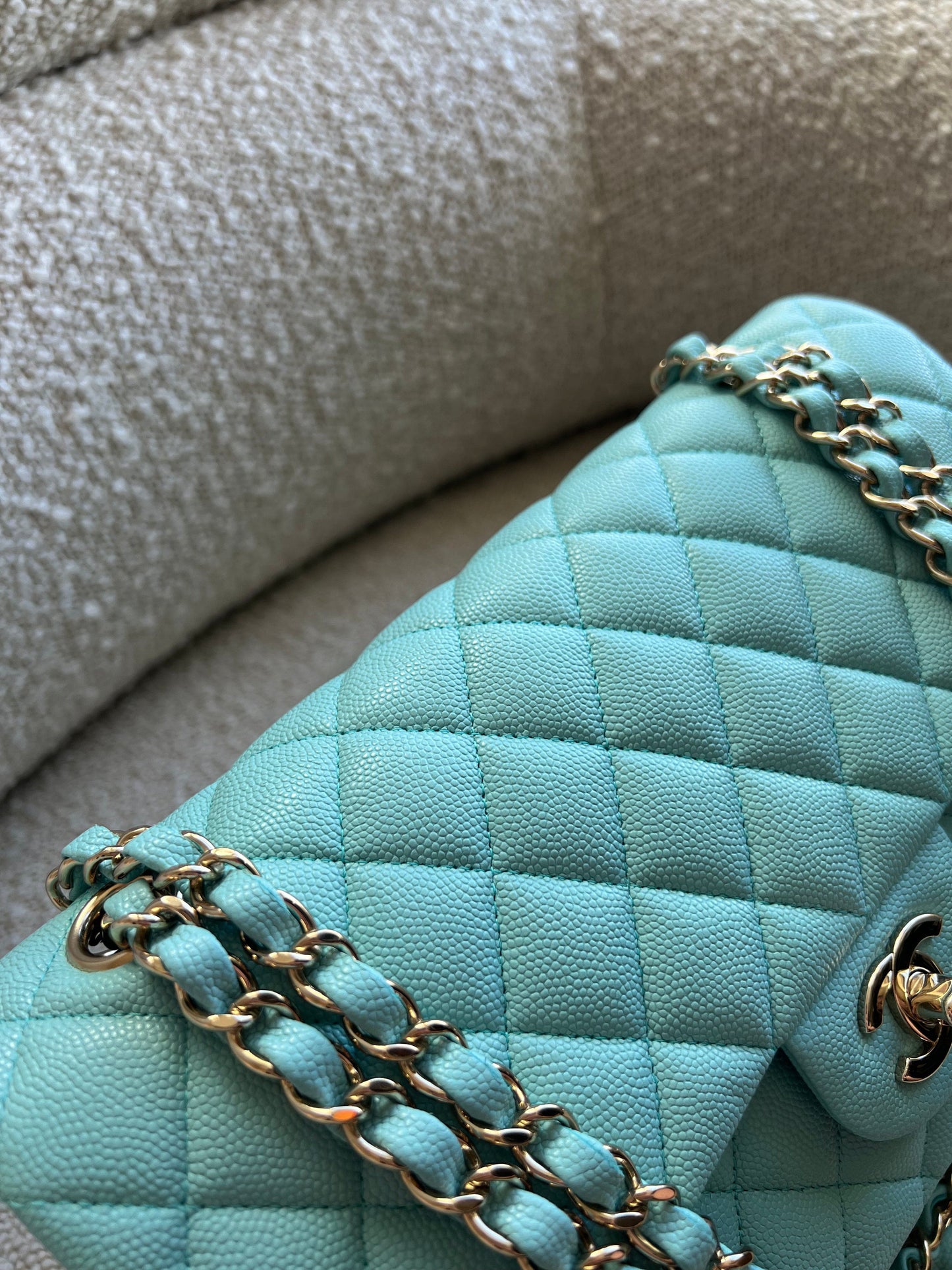 19C Tiffany Blue Caviar Quilted Classic Flap Medium LGHW