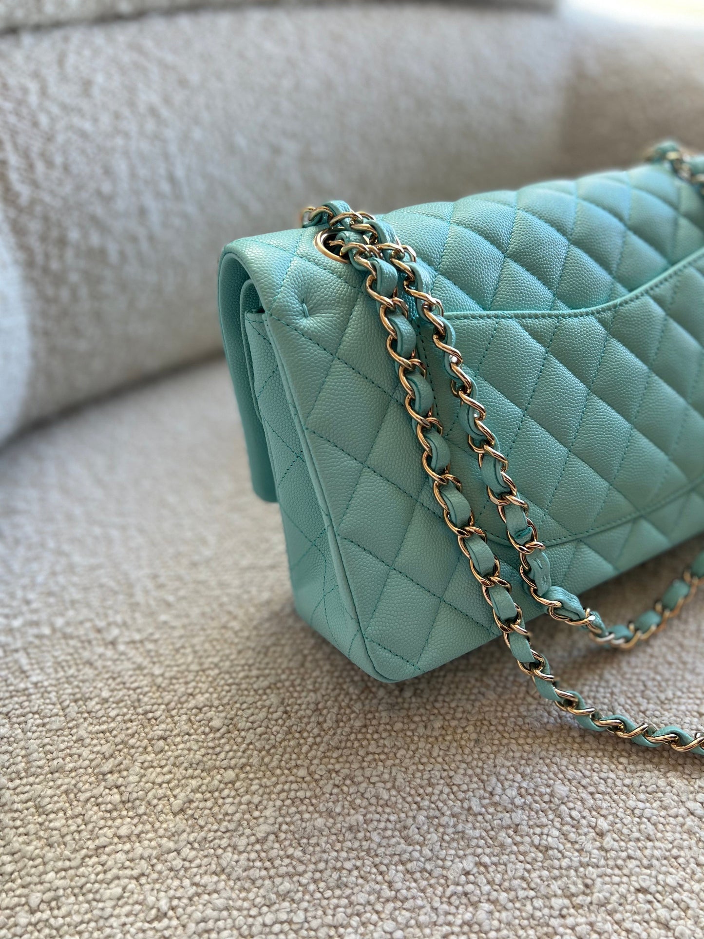 19C Tiffany Blue Caviar Quilted Classic Flap Medium LGHW