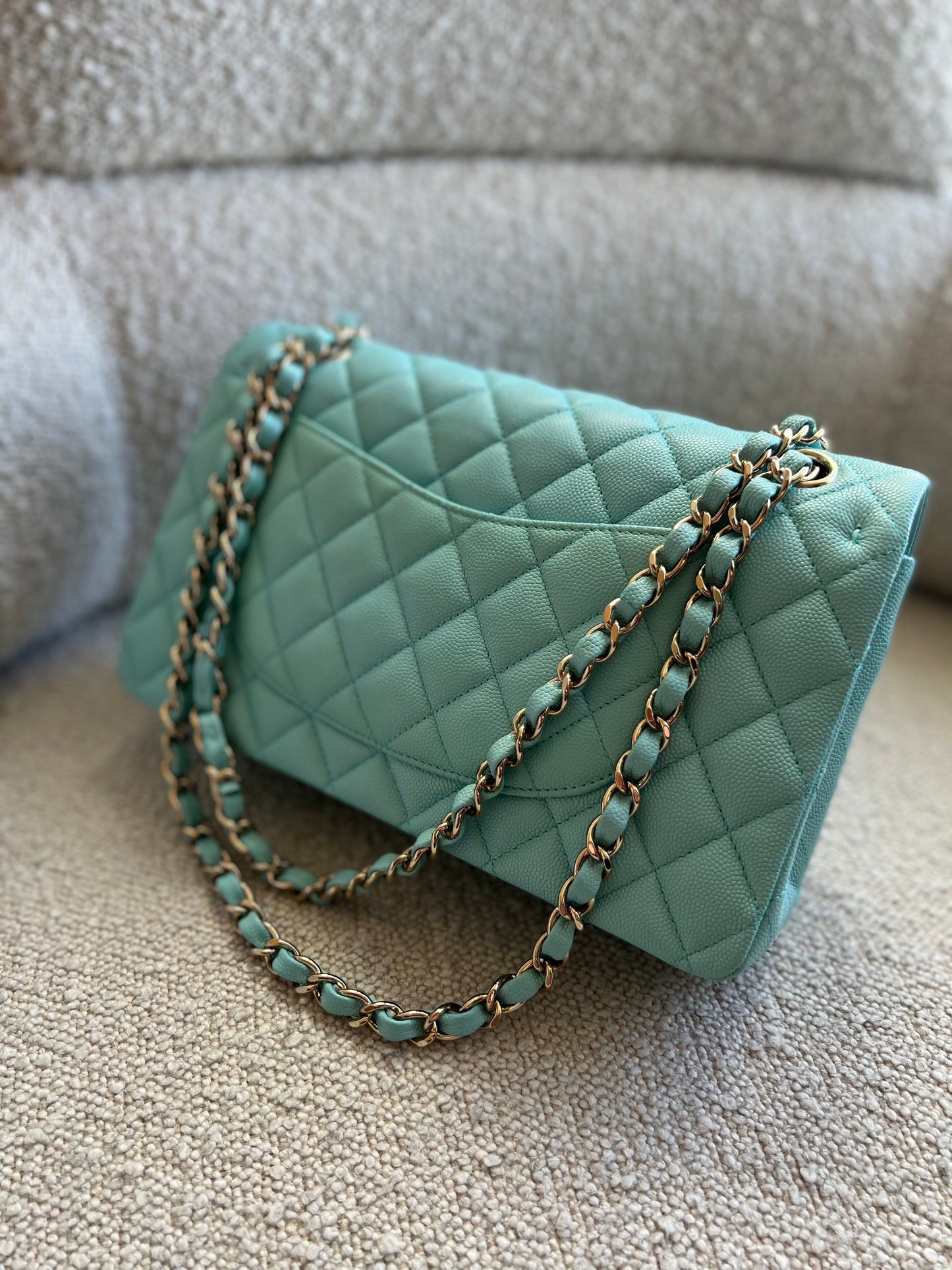 19C Tiffany Blue Caviar Quilted Classic Flap Medium LGHW