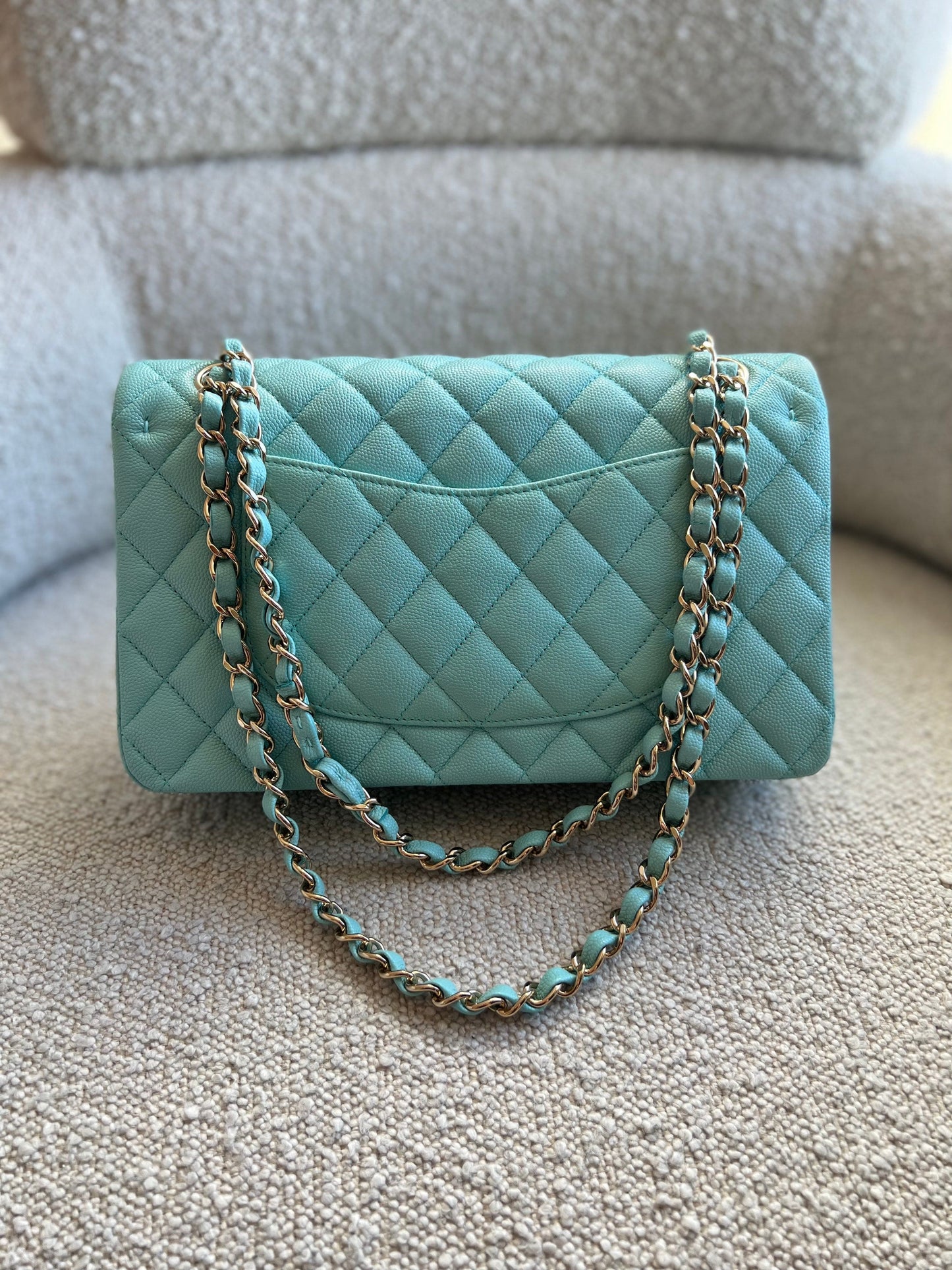 19C Tiffany Blue Caviar Quilted Classic Flap Medium LGHW