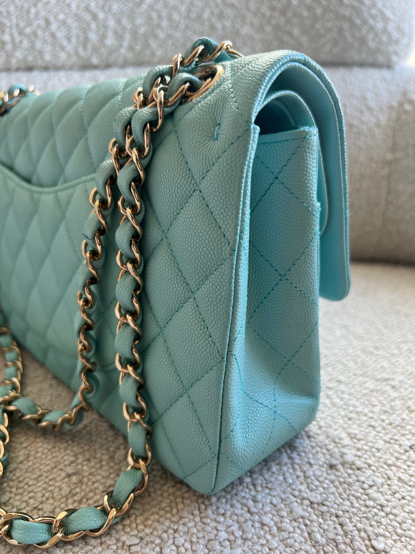 19C Tiffany Blue Caviar Quilted Classic Flap Medium LGHW