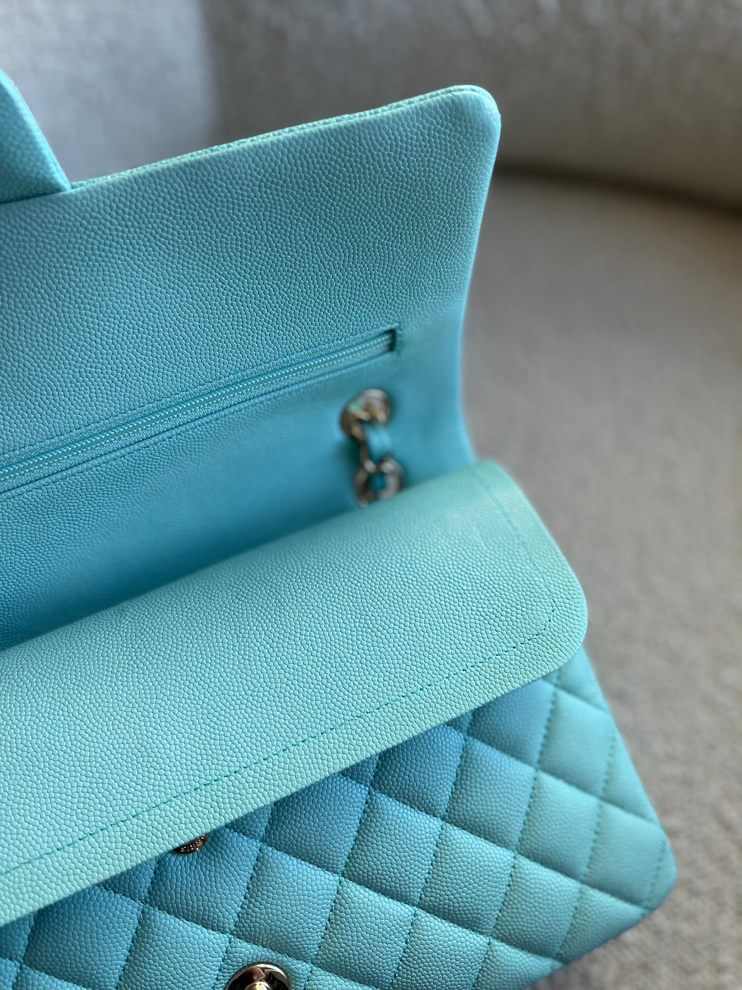 19C Tiffany Blue Caviar Quilted Classic Flap Medium LGHW