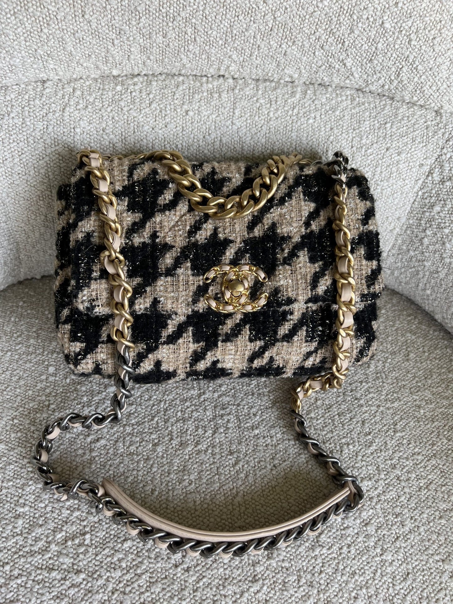19K Houndstooth 19 Flap Beige/Black Small MHW