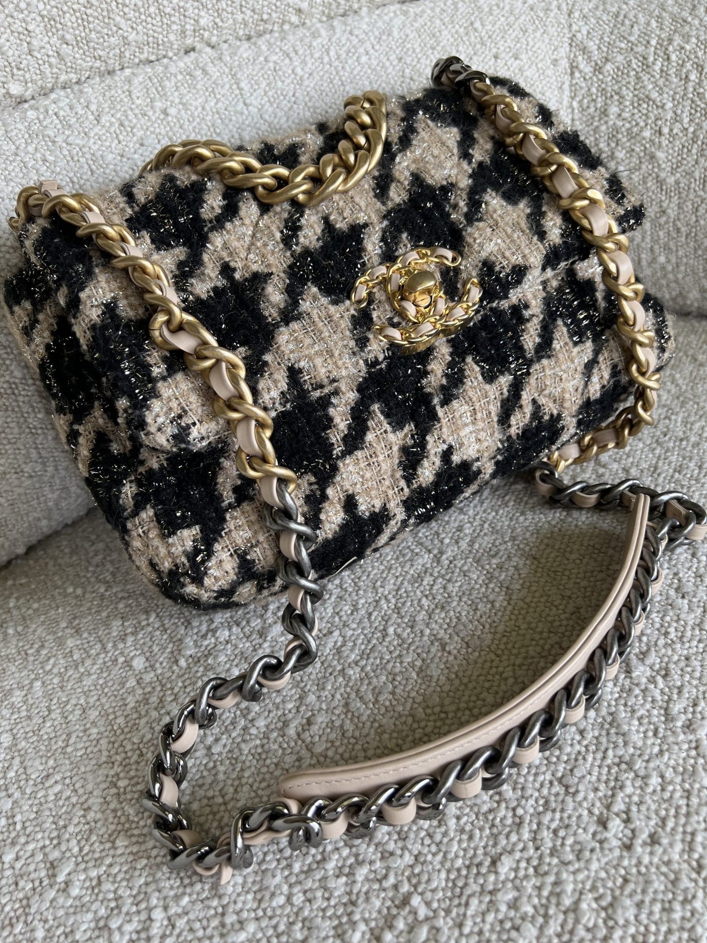 19K Houndstooth 19 Flap Beige/Black Small MHW