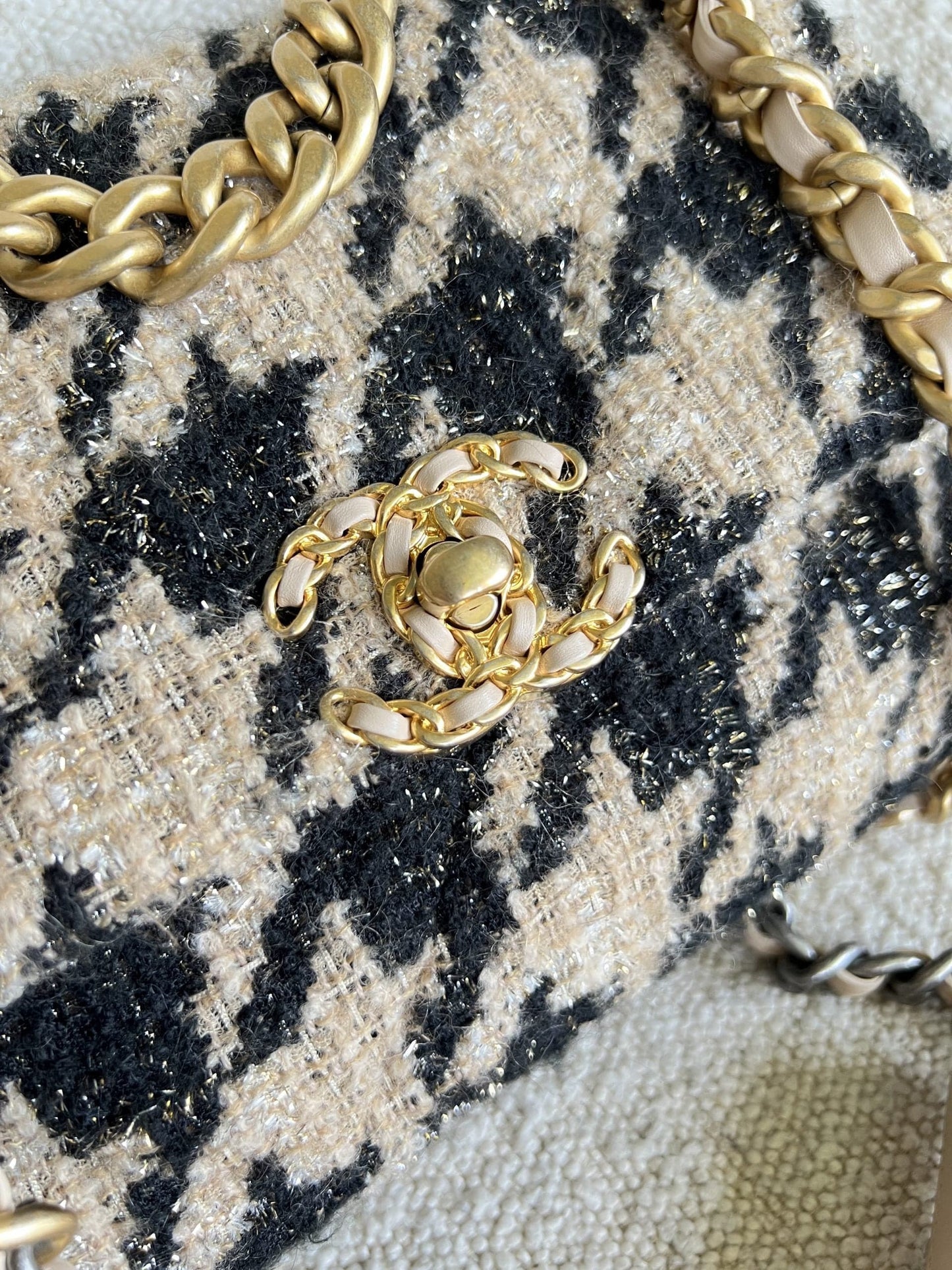 19K Houndstooth 19 Flap Beige/Black Small MHW