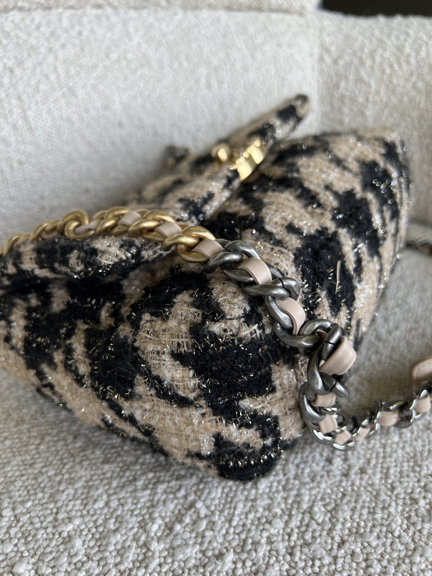 19K Houndstooth 19 Flap Beige/Black Small MHW