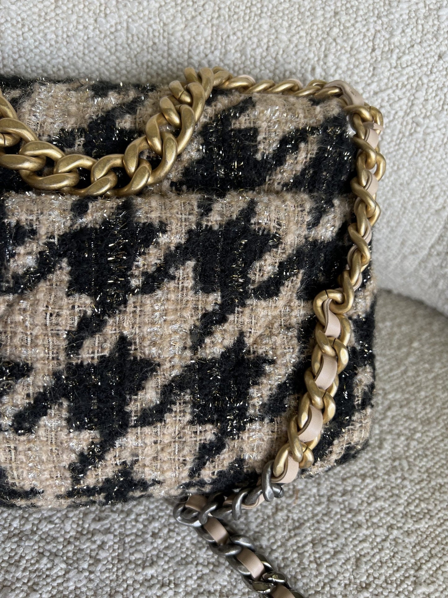 19K Houndstooth 19 Flap Beige/Black Small MHW