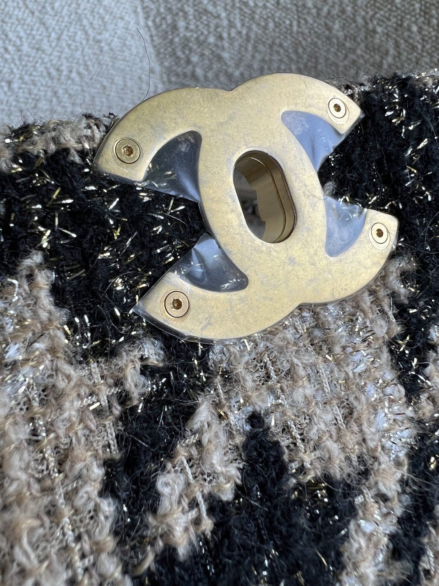 19K Houndstooth 19 Flap Beige/Black Small MHW