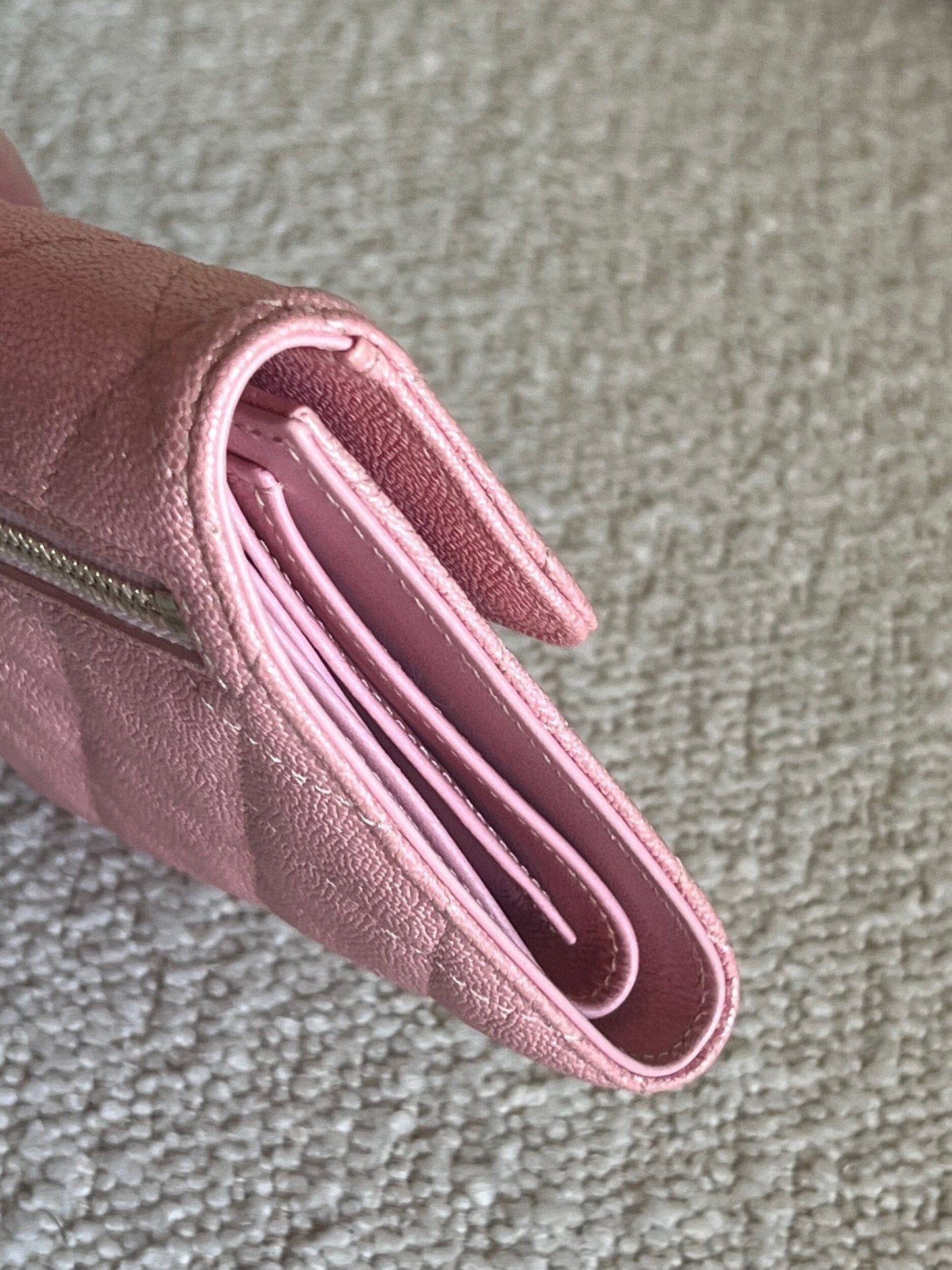 19S Pink Iridescent Caviar Quilted Flap Wallet