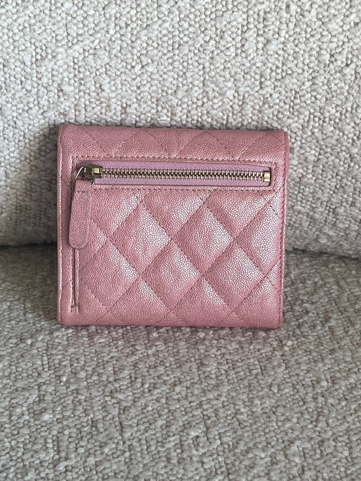 19S Pink Iridescent Caviar Quilted Flap Wallet