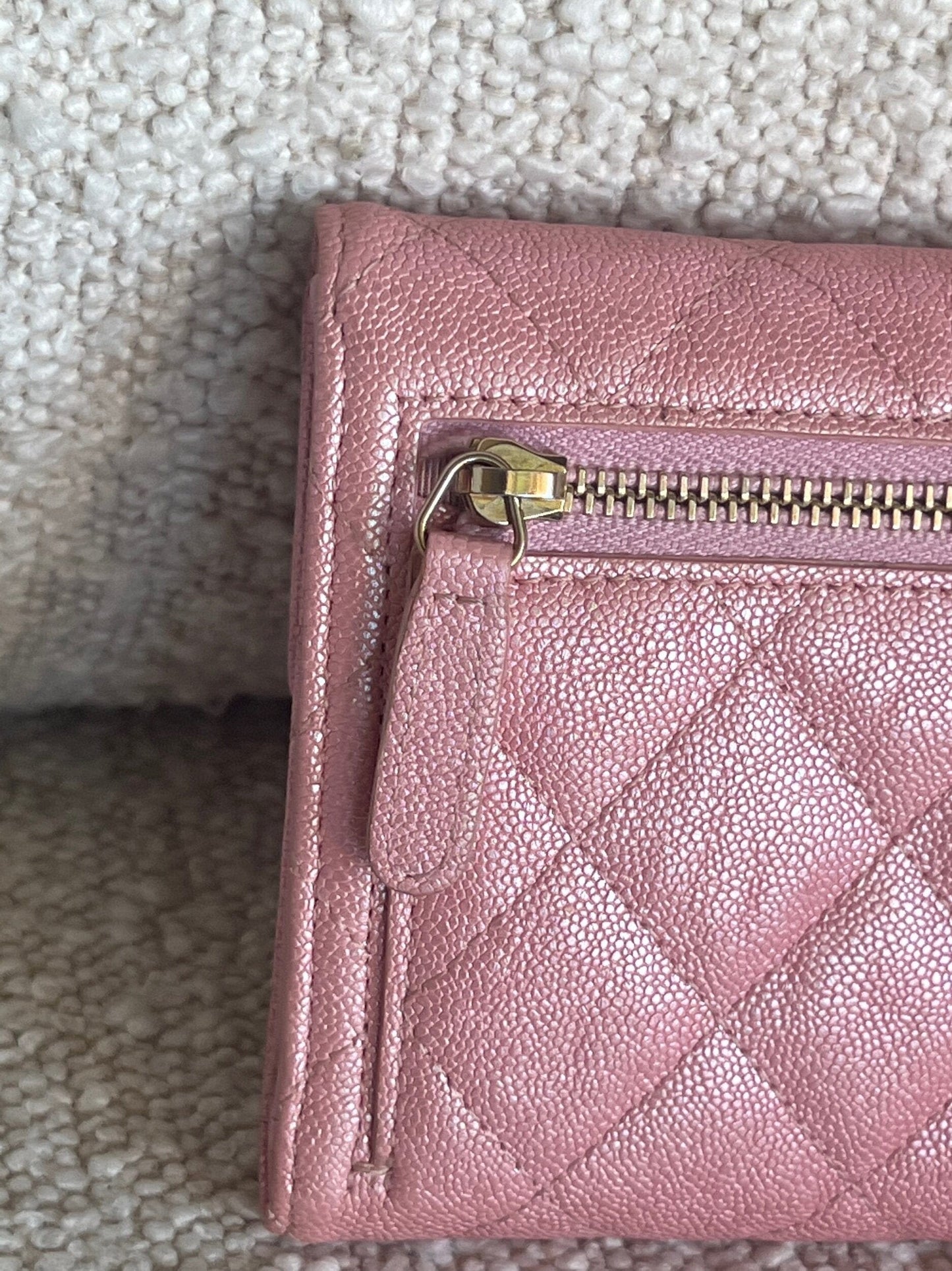 19S Pink Iridescent Caviar Quilted Flap Wallet