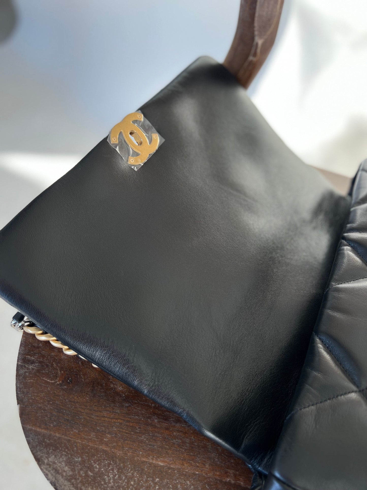 20A Black Goatskin Quilted 19 Flap Maxi Mixed Hardware