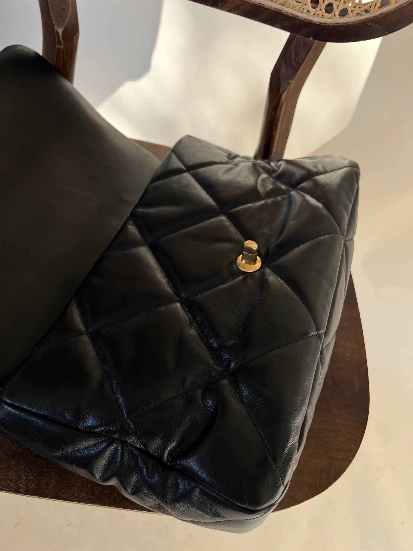 20A Black Goatskin Quilted 19 Flap Maxi Mixed Hardware