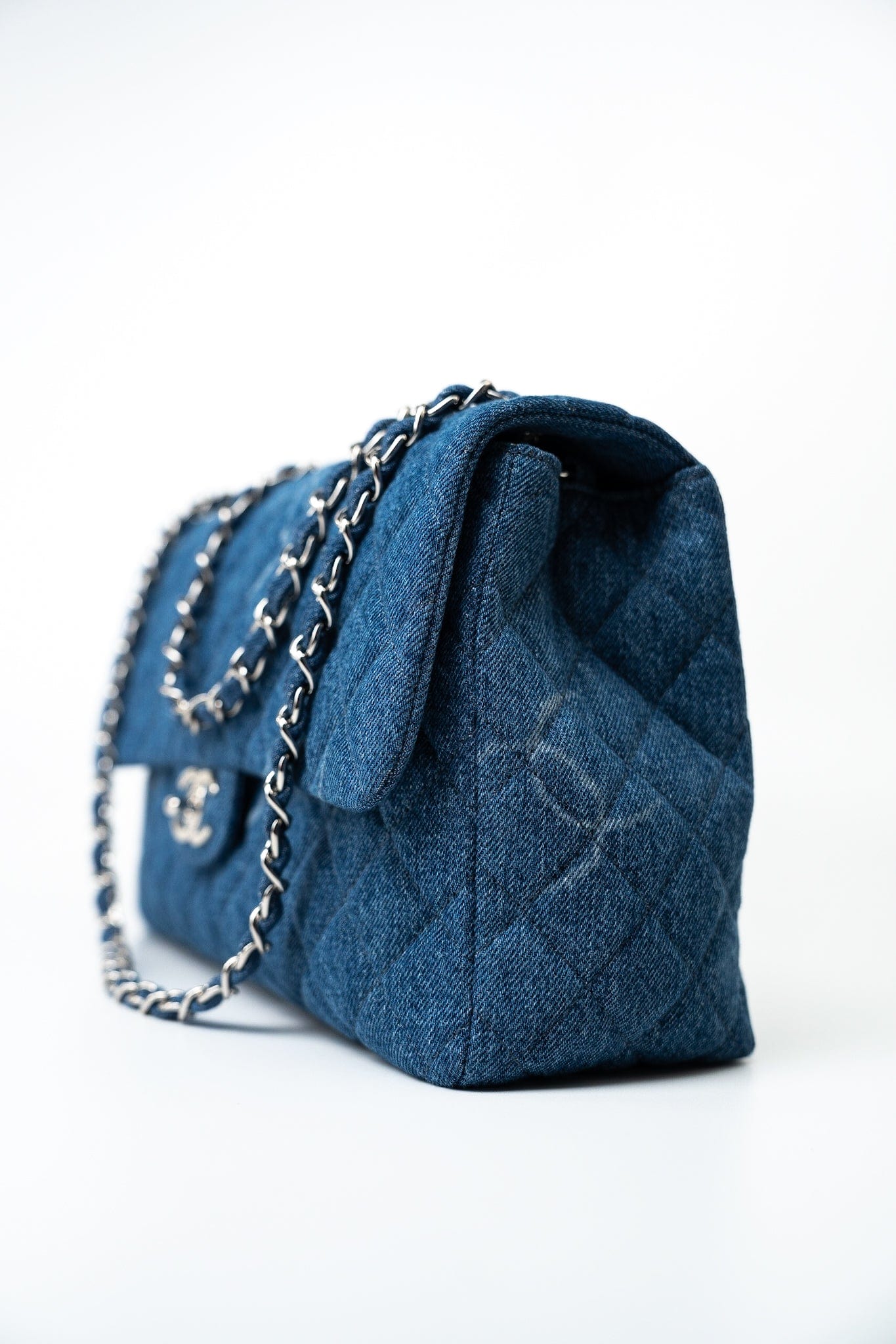 20B Blue Denim Quilted CC Classic Flap Jumbo SHW