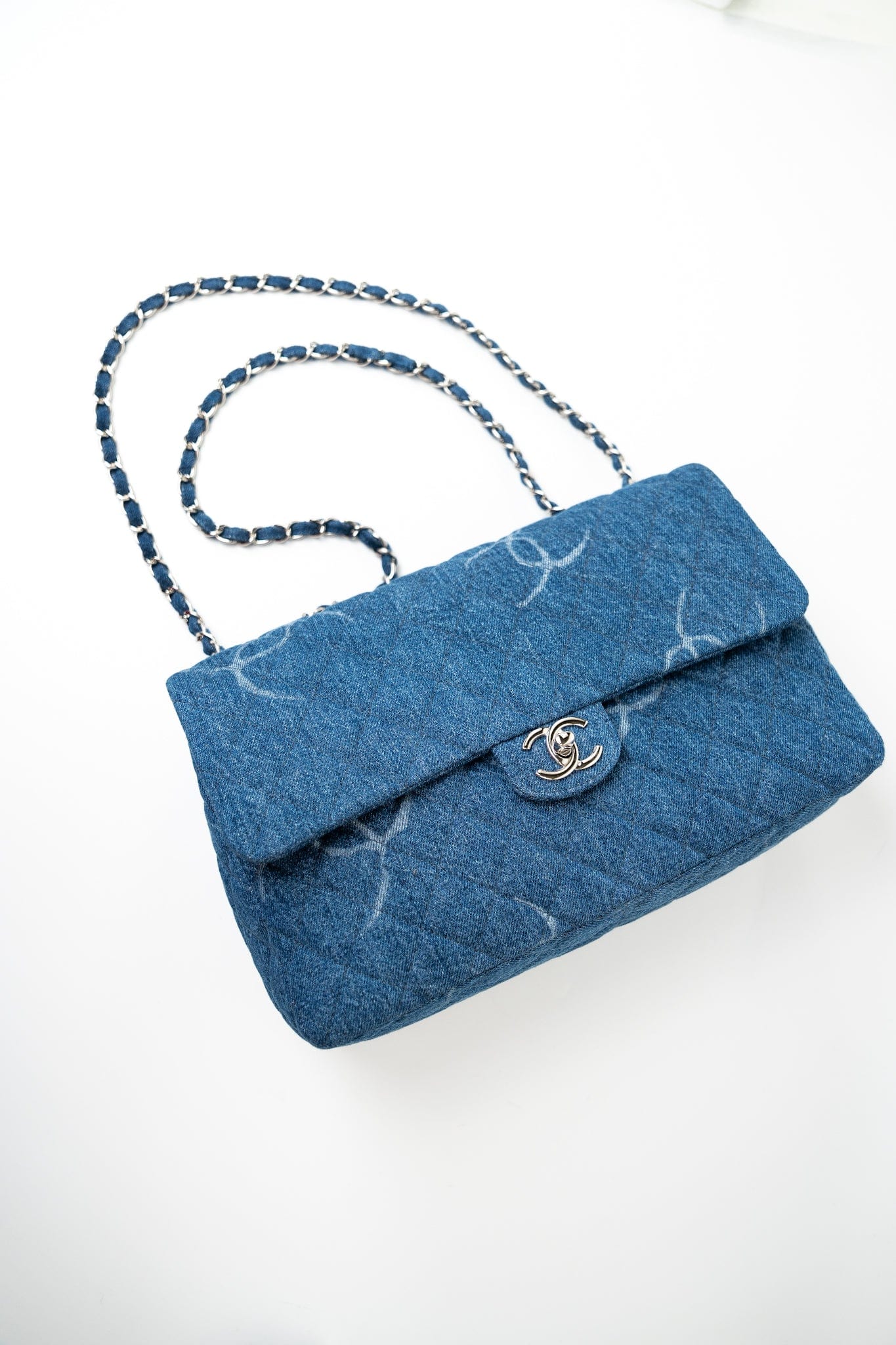 20B Blue Denim Quilted CC Classic Flap Jumbo SHW