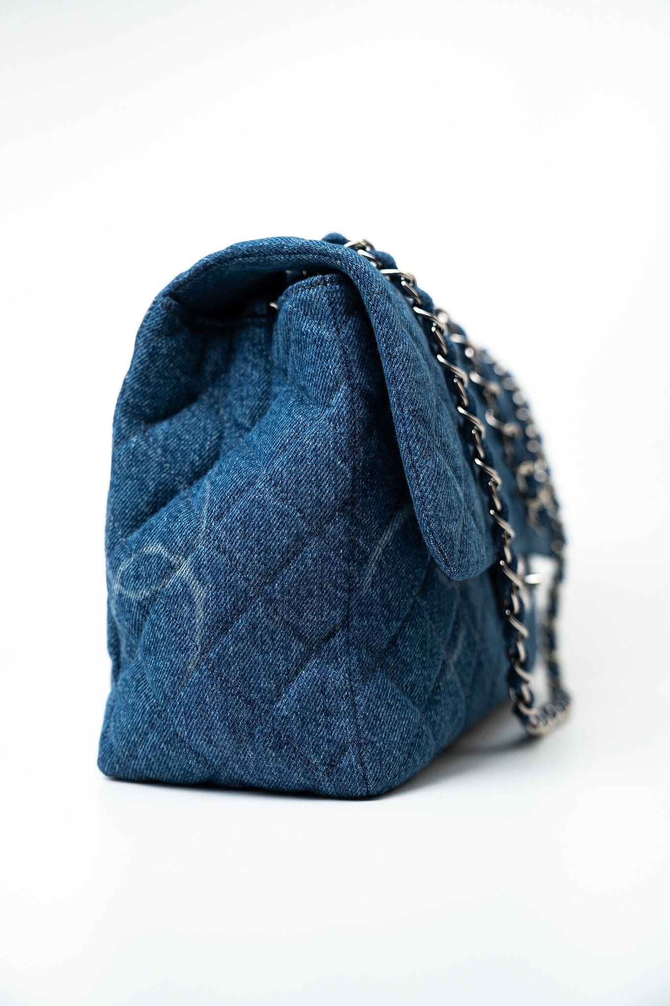 20B Blue Denim Quilted CC Classic Flap Jumbo SHW