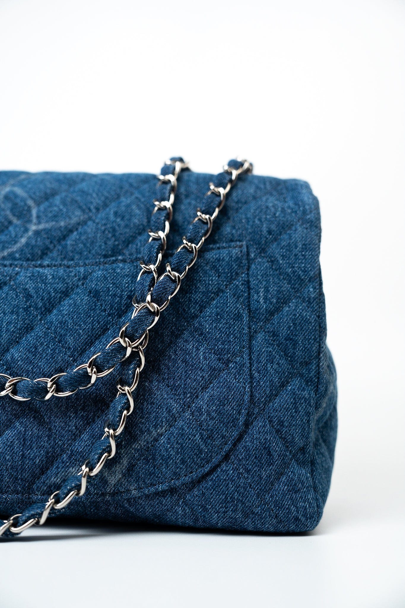 20B Blue Denim Quilted CC Classic Flap Jumbo SHW