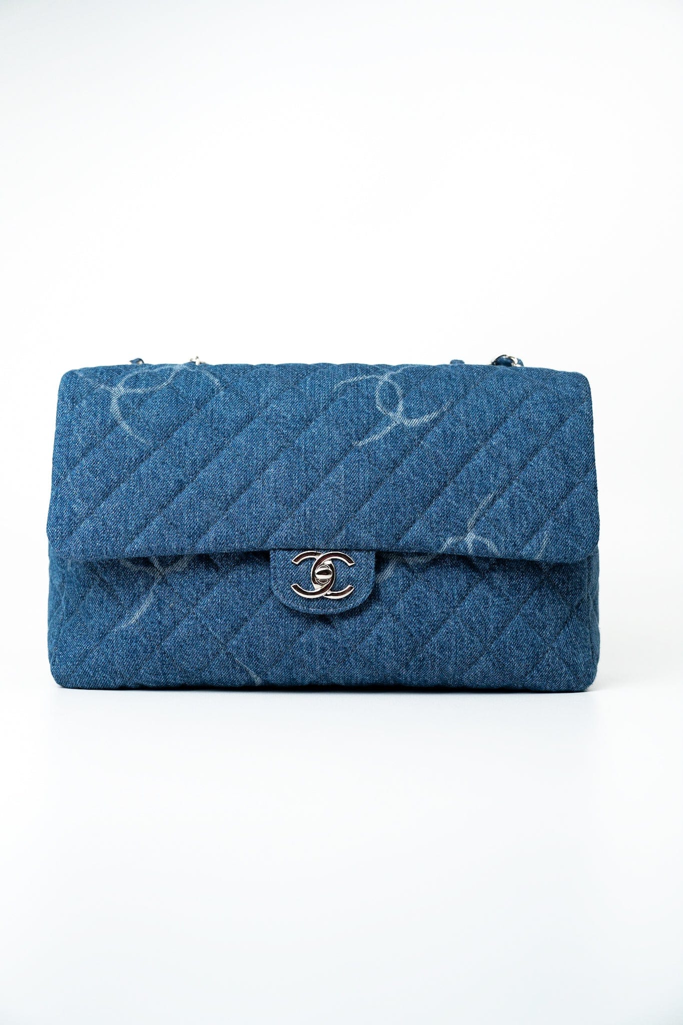 20B Blue Denim Quilted CC Classic Flap Jumbo SHW