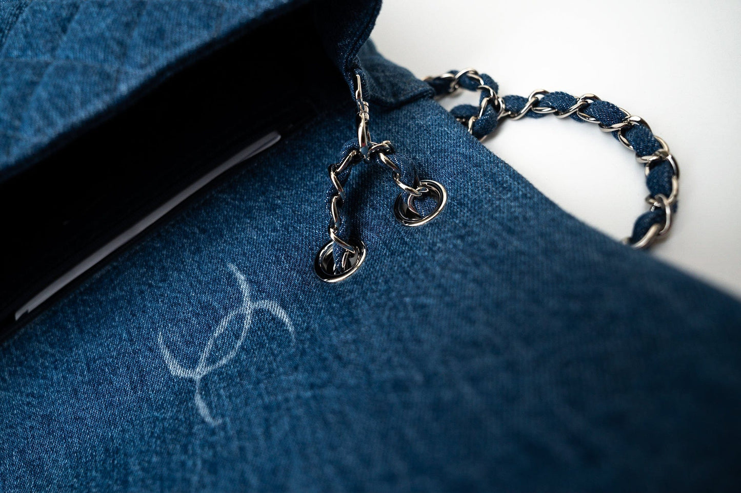 20B Blue Denim Quilted CC Classic Flap Jumbo SHW