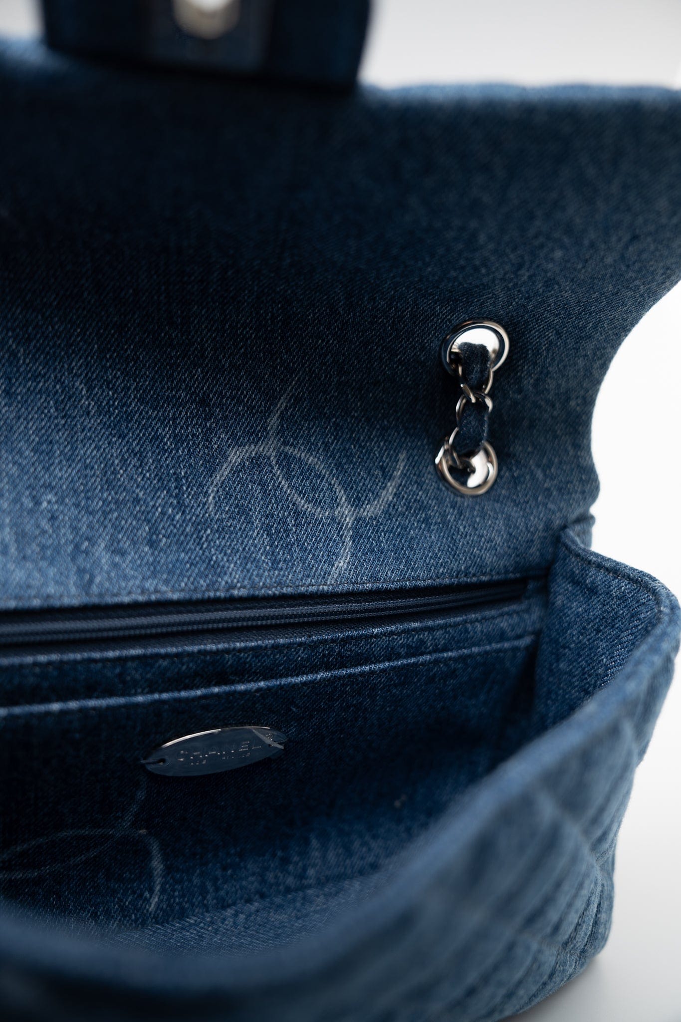 20B Denim Quilted Single Flap Medium Silver Hardware