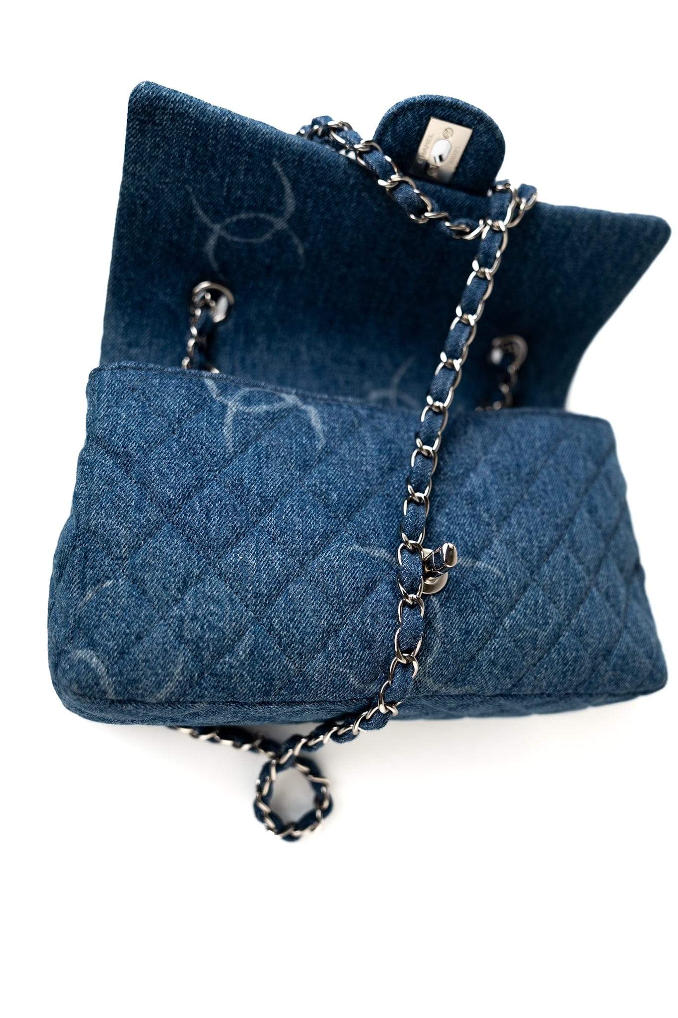 20B Denim Quilted Single Flap Medium Silver Hardware